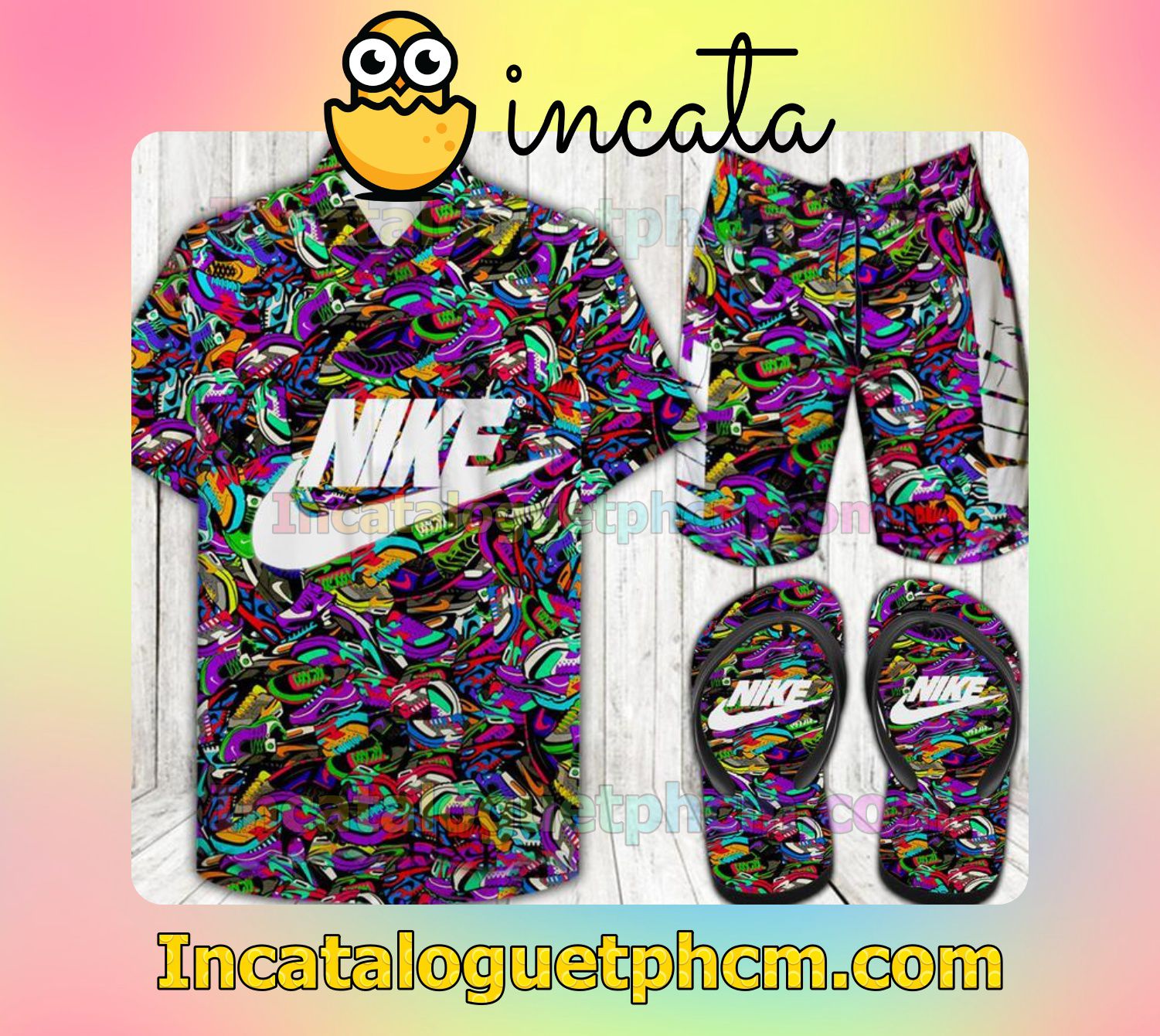 Present Nike Colorful Shoe Pattern Aloha Shirt And Shorts