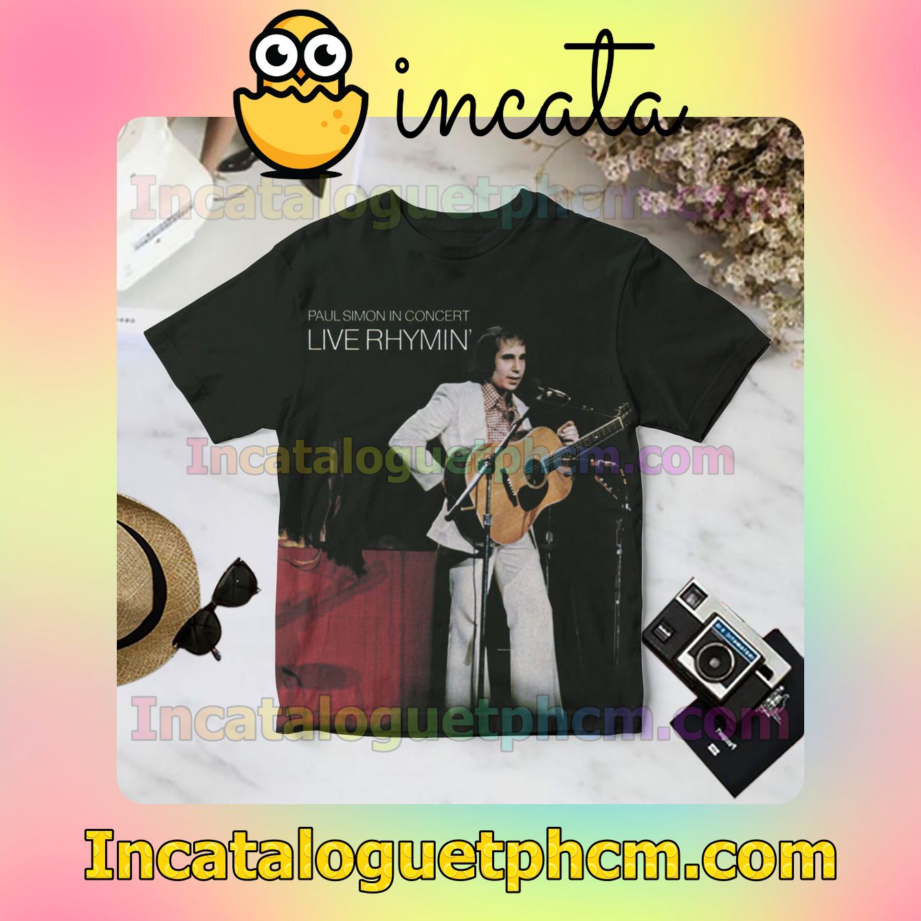 Paul Simon In Concert Live Rhymin' Album Cover Black For Fan Shirt