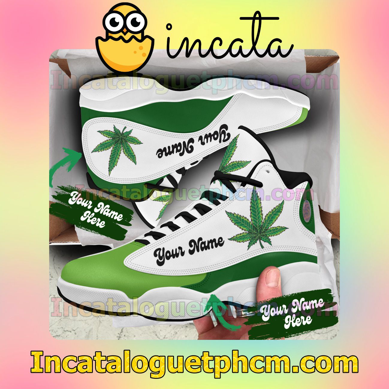 Personalized Weed Green White Jordans
