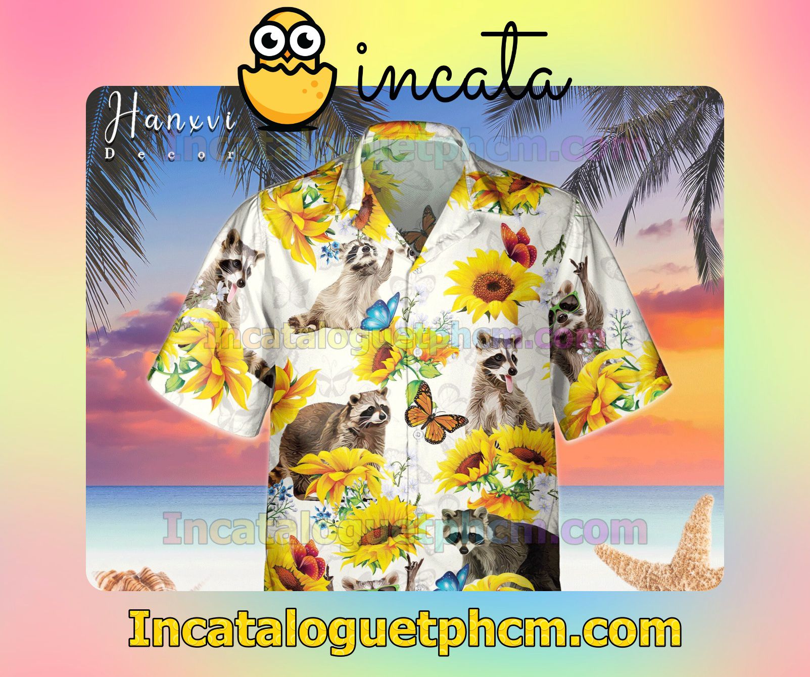 Raccoon And Butterfly Beach Shirt