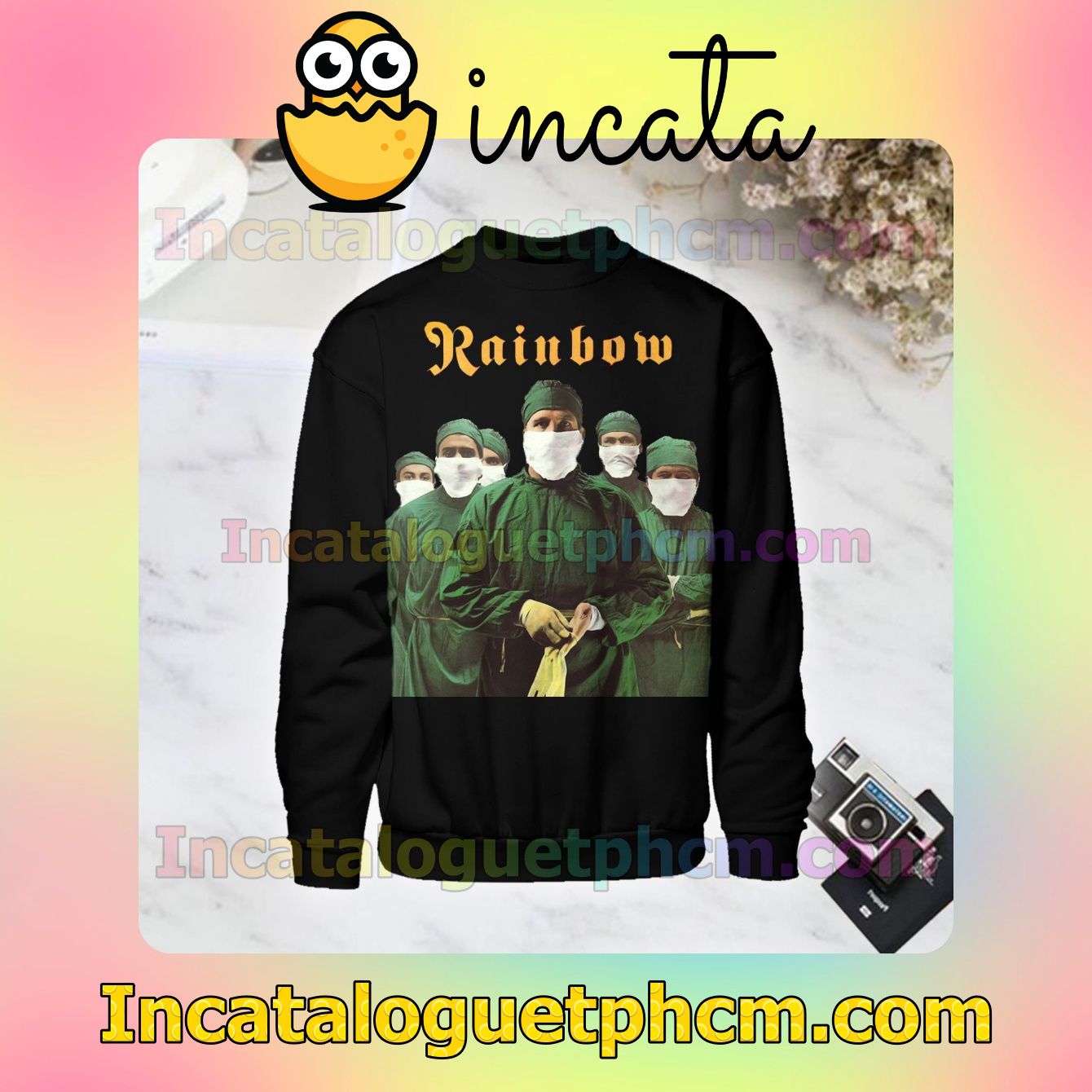 Rainbow Difficult To Cure Album Cover Black Long Sleeve Shirts For Men