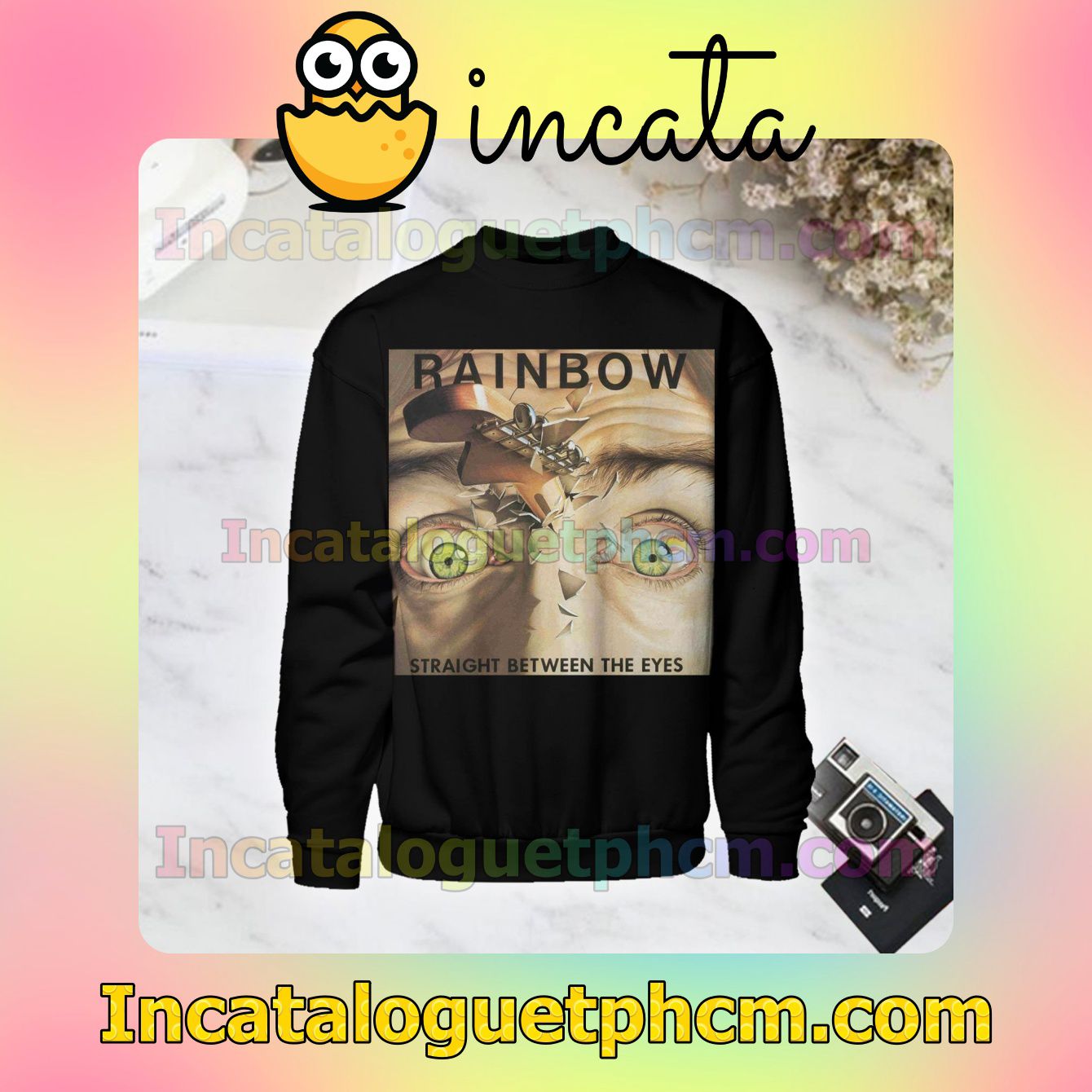 Rainbow Straight Between The Eyes Album Cover Black Long Sleeve Shirts For Men