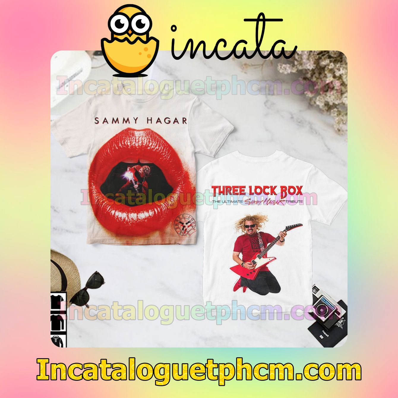 Sammy Hagar Three Lock Box Album Cover White Gift Shirt