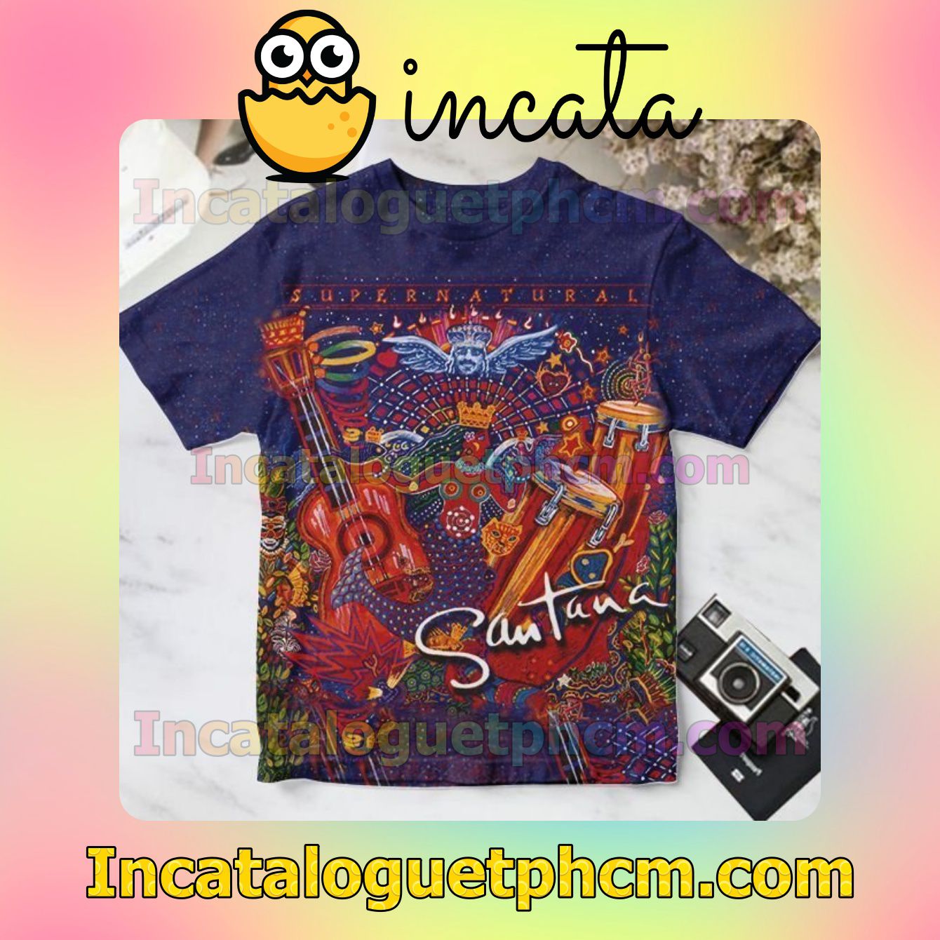 Santana Supernatural Album Cover Navy Personalized Shirt