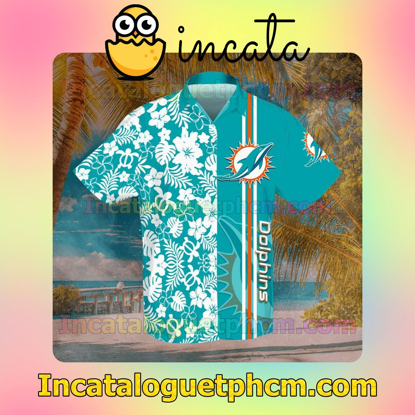 Sports American Football Nfl Miami Dolphins White Hibiscus On Turquoise Vacation Shirt