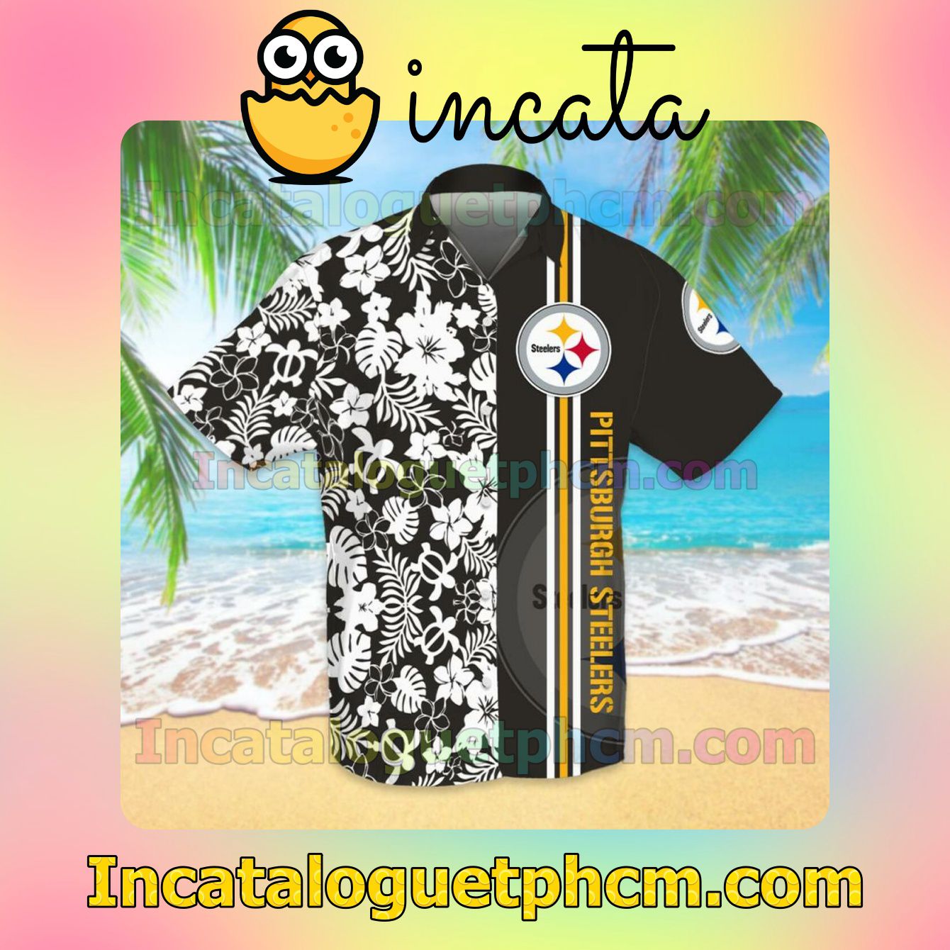 Sports American Football Nfl Pittsburgh Steelers White Hibiscus On Black Vacation Shirt