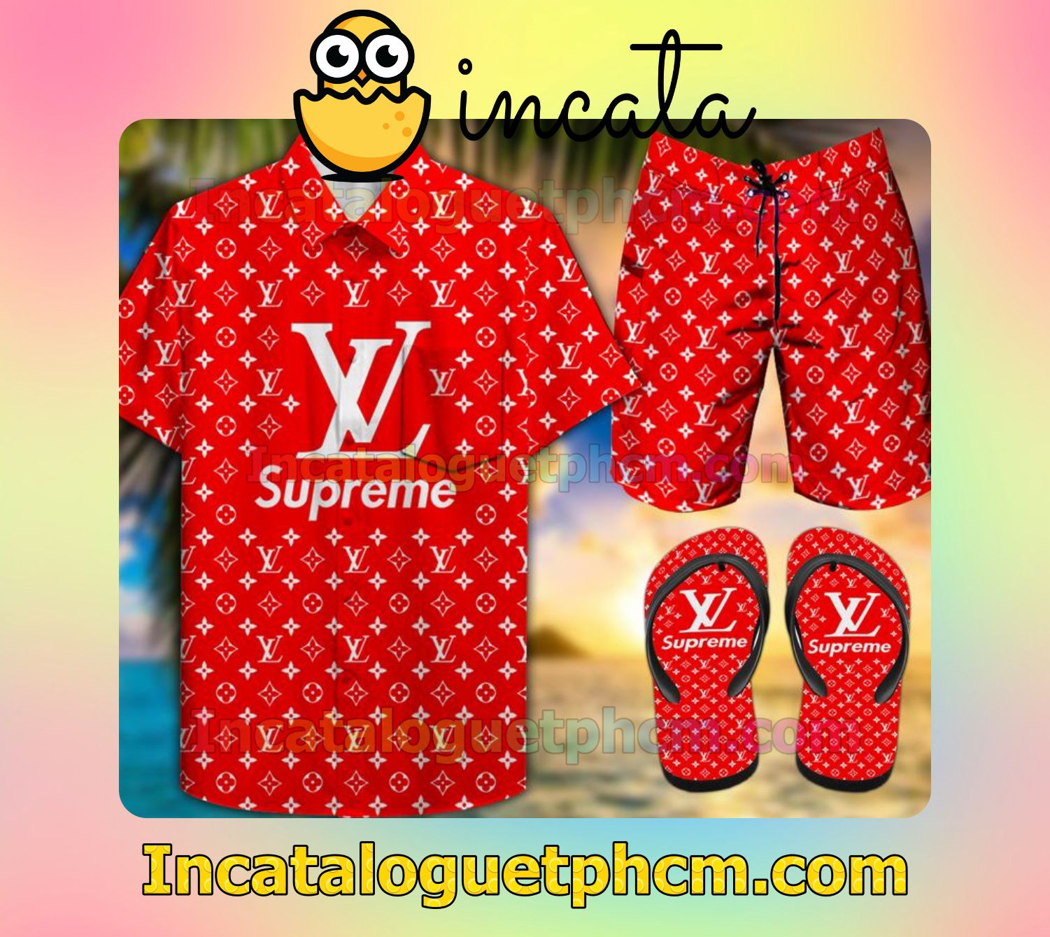 Real Supreme Red Aloha Shirt And Shorts