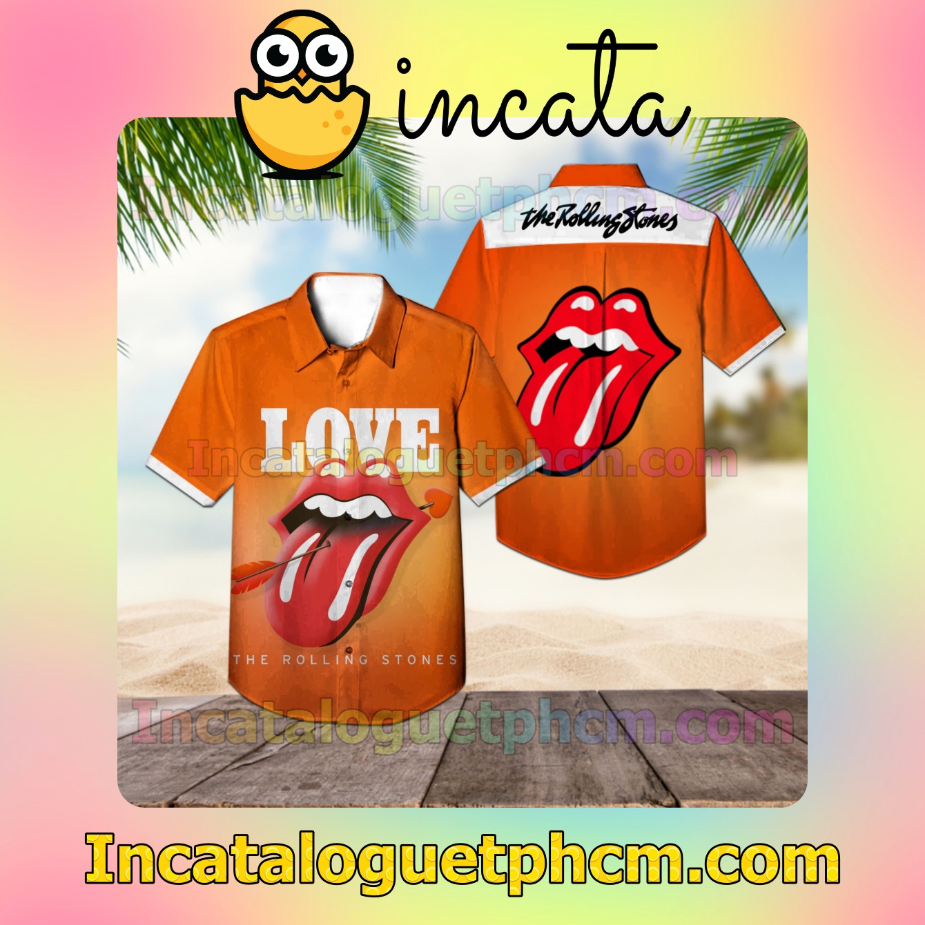 The Rolling Stones Love Ep Cover Orange Casual Button Down Shirt