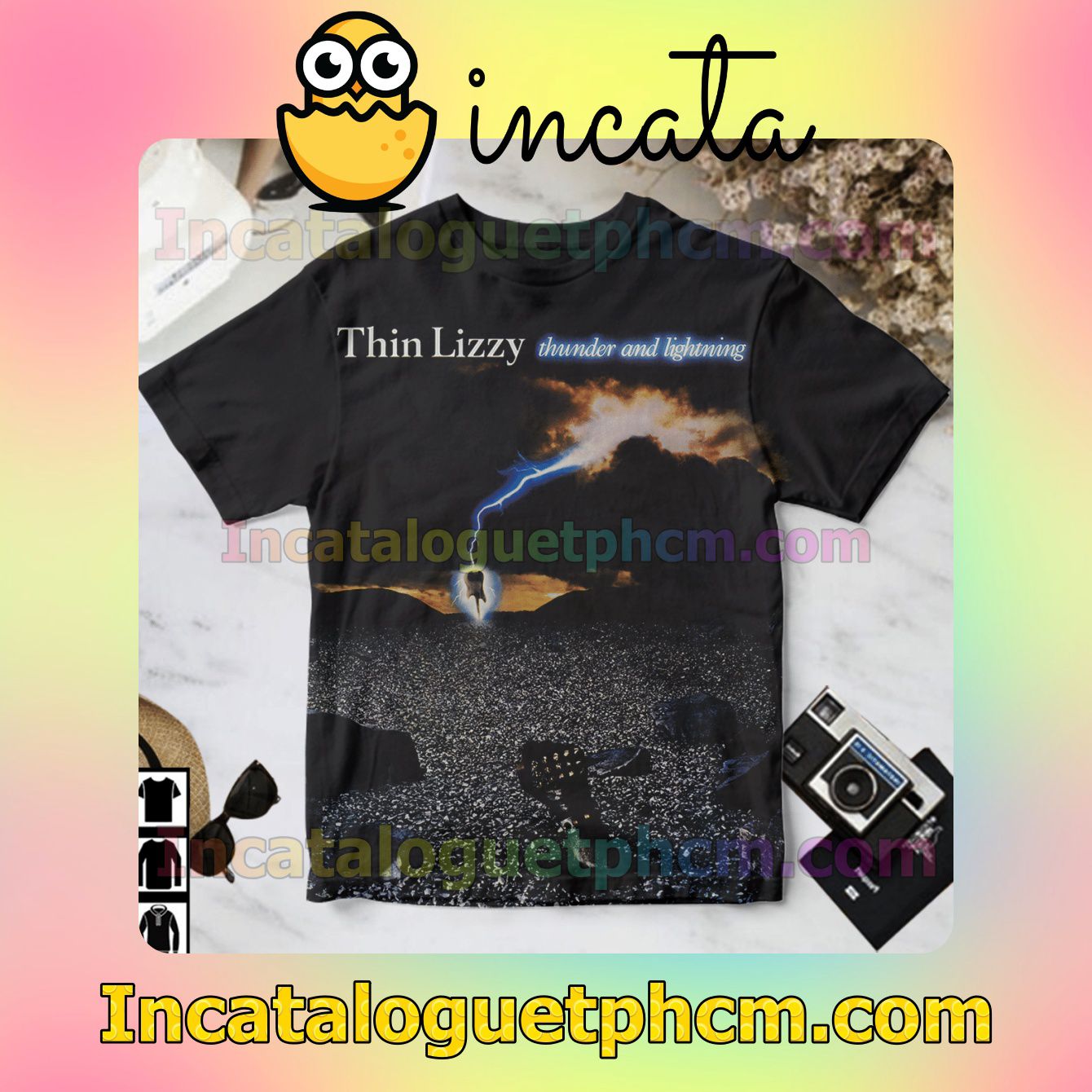 Thin Lizzy Thunder And Lightning Album Cover Black Gift Shirt