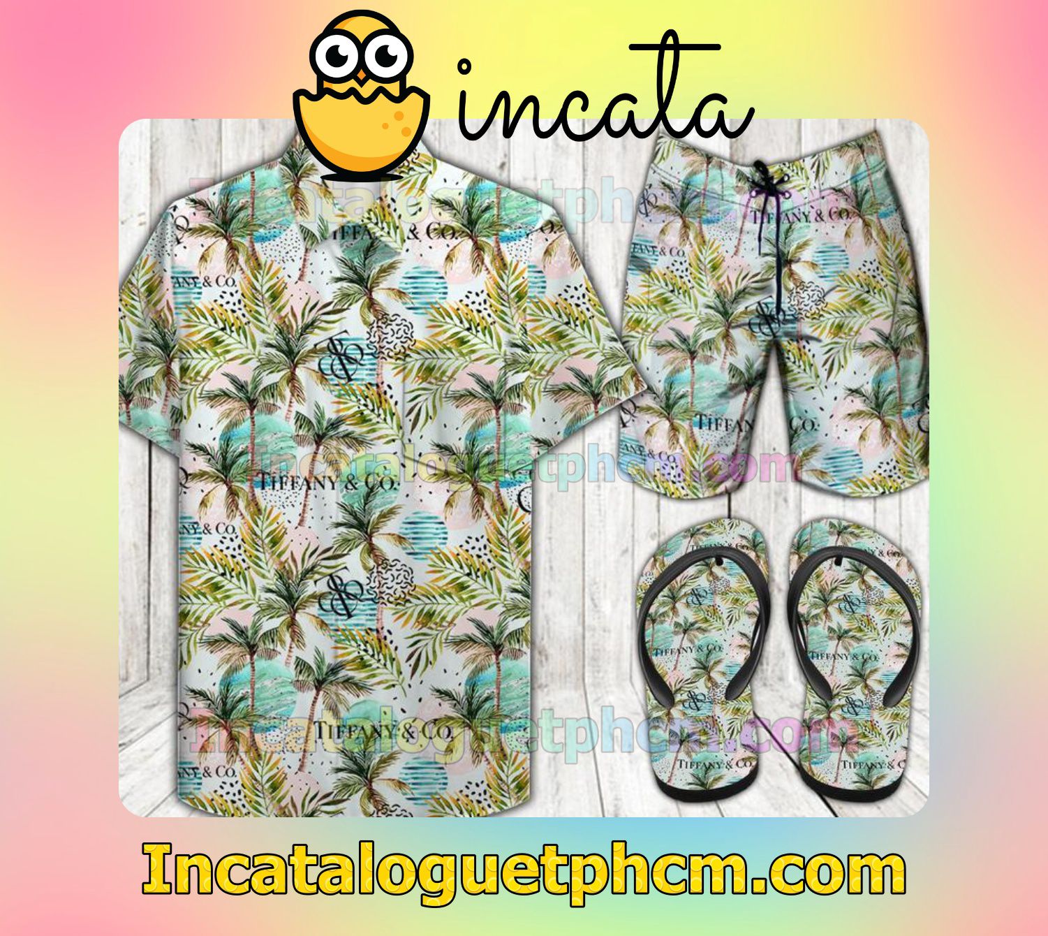 Tiffany & Co. Palm Tree Tropical Aloha Shirt And Shorts