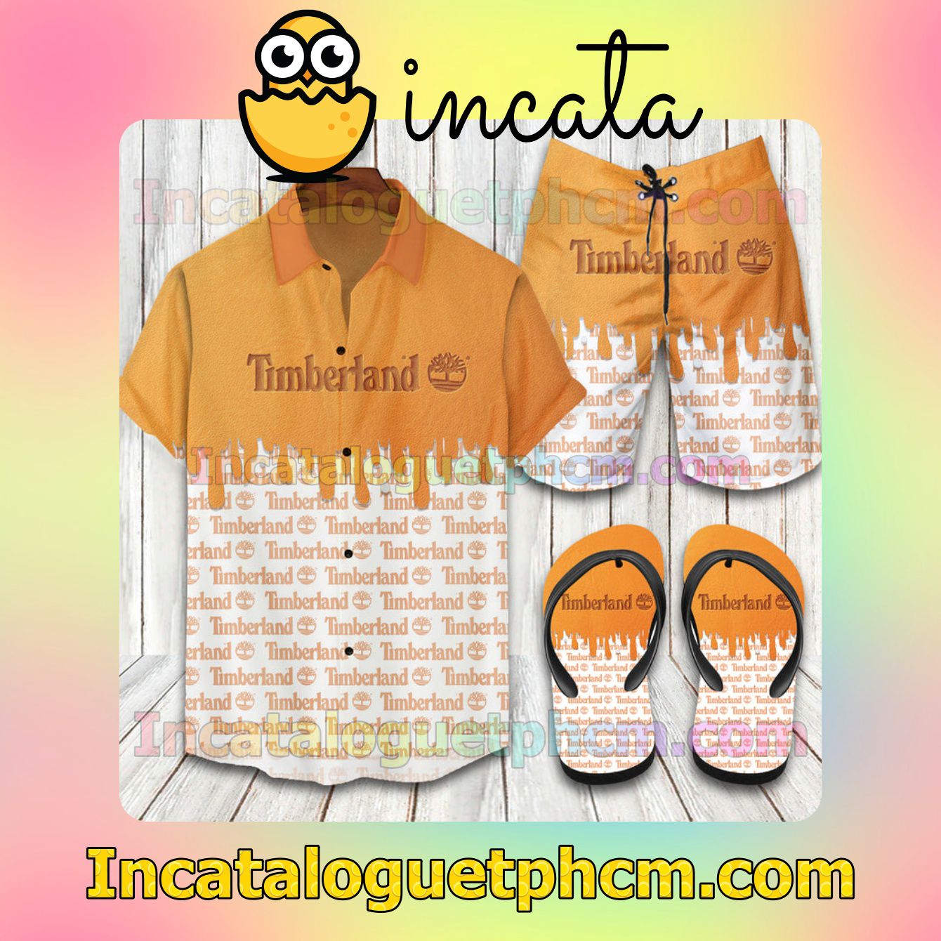 Timberland 2022 Orange Aloha Shirt And Shorts