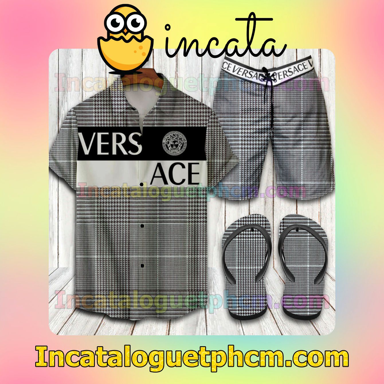 Official Versace 2022 Many Small Stripes On The Shirt Aloha Shirt And Shorts