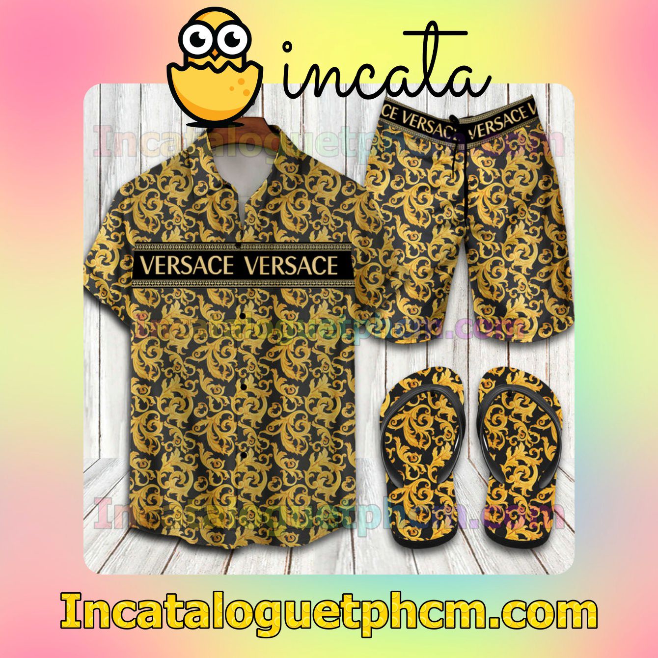 Father's Day Gift Versace Pattern Aloha Shirt And Shorts