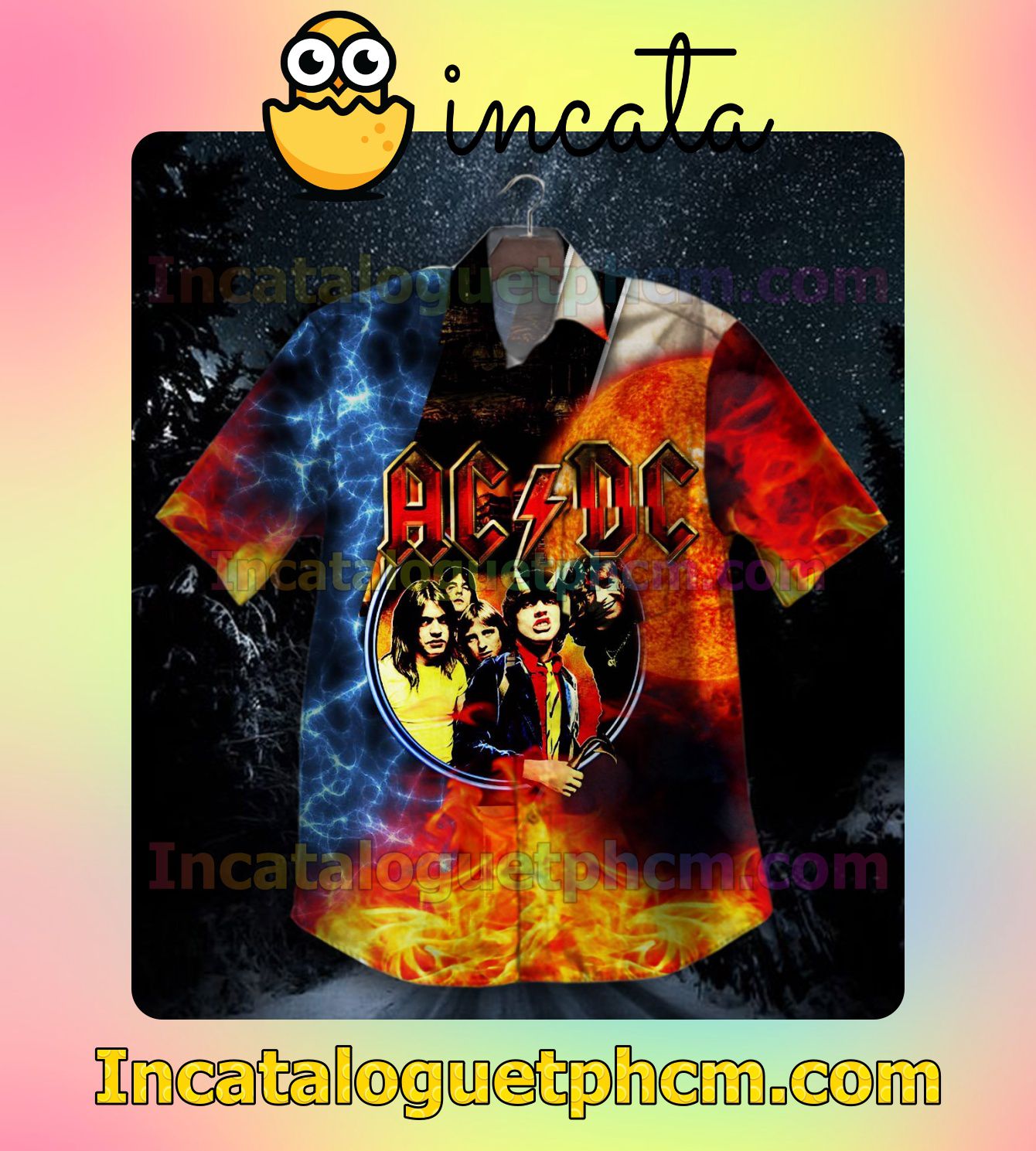 Ac Dc Fire And Lightning Men's Casual Shirts