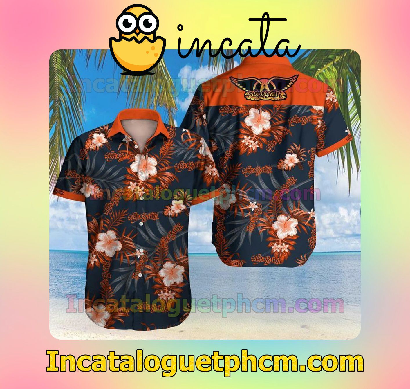 Aerosmith Orange Hibiscus Flowers Custom Short Sleeve Shirt