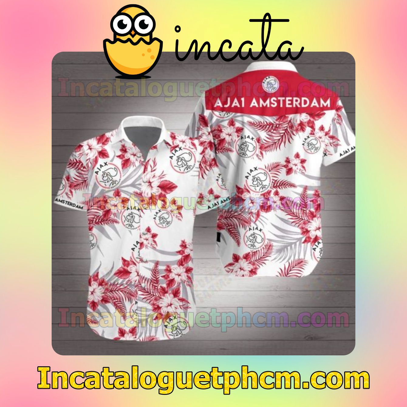 Ajax Amsterdam Red Tropical Floral White Men's Casual Shirts