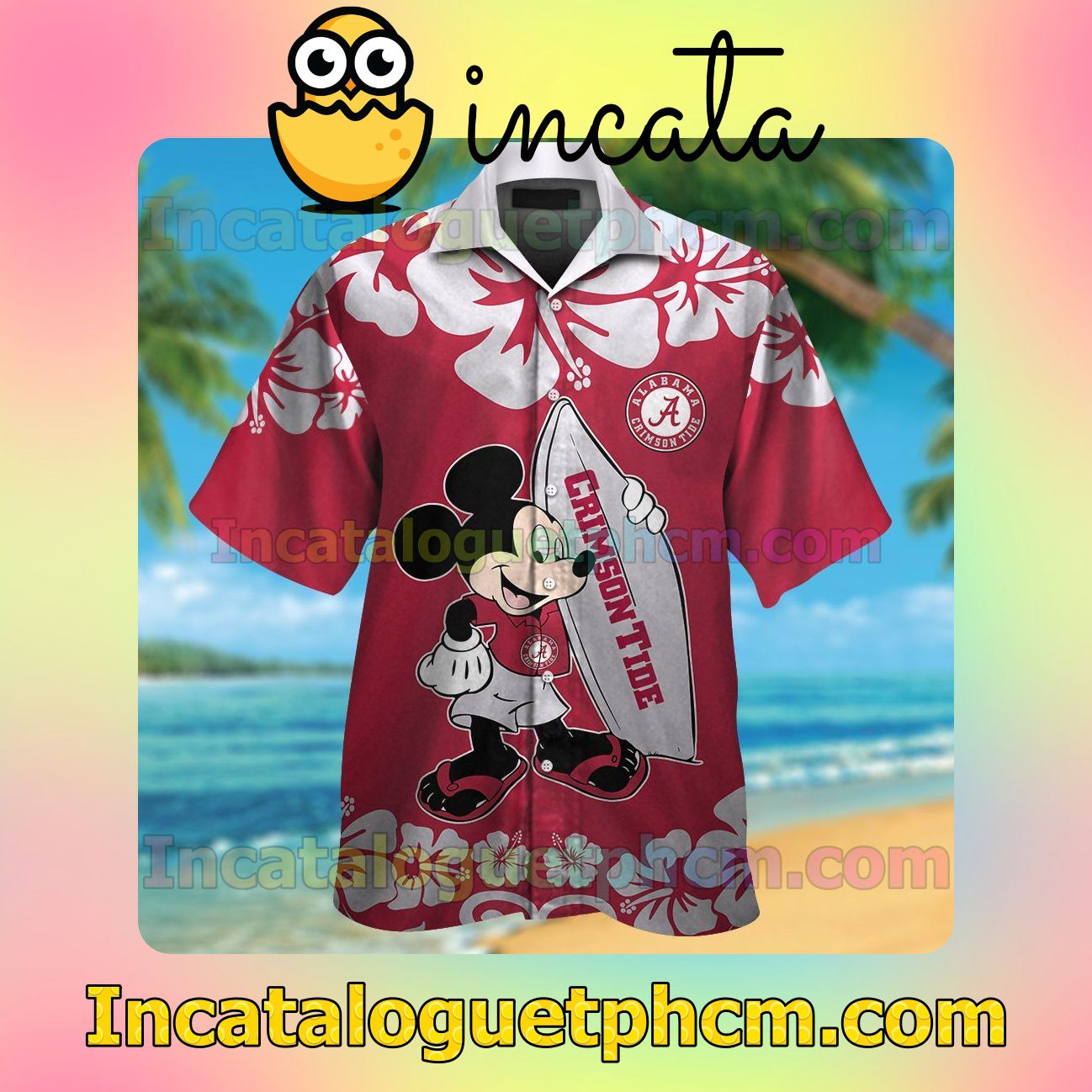 Alabama Crimson Tide & Mickey Mouse Beach Vacation Shirt, Swim Shorts