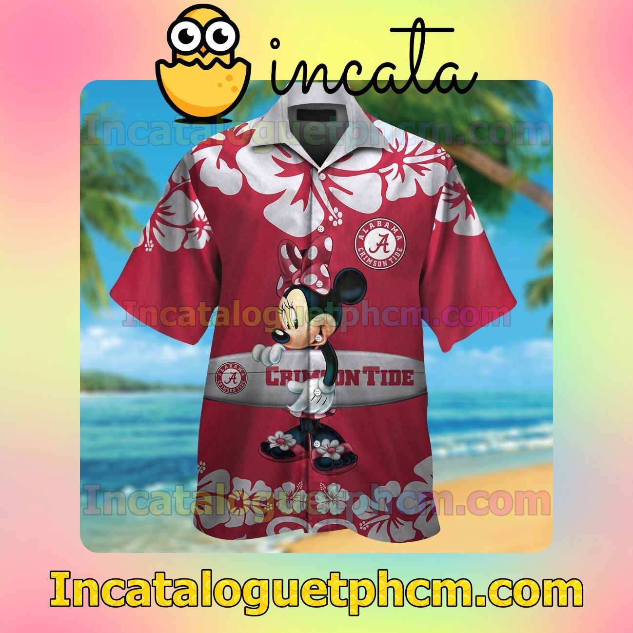 Alabama Crimson Tide & Minnie Mouse Beach Vacation Shirt, Swim Shorts