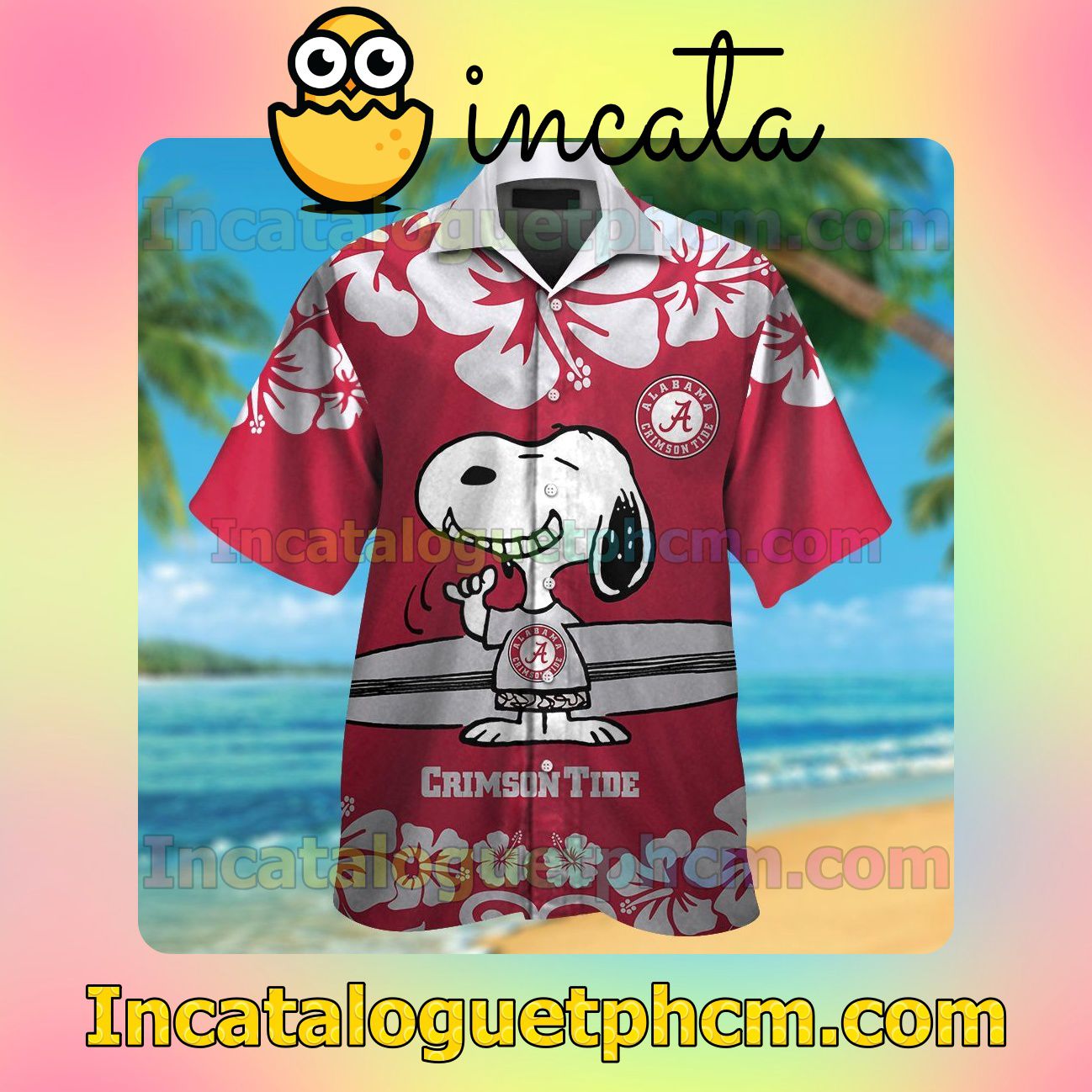 Alabama Crimson Tide & Snoopy Beach Vacation Shirt, Swim Shorts