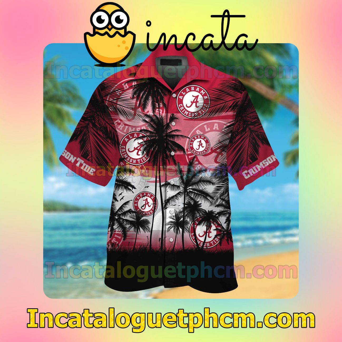 Alabama Crimson Tide Tropical Beach Vacation Shirt, Swim Shorts