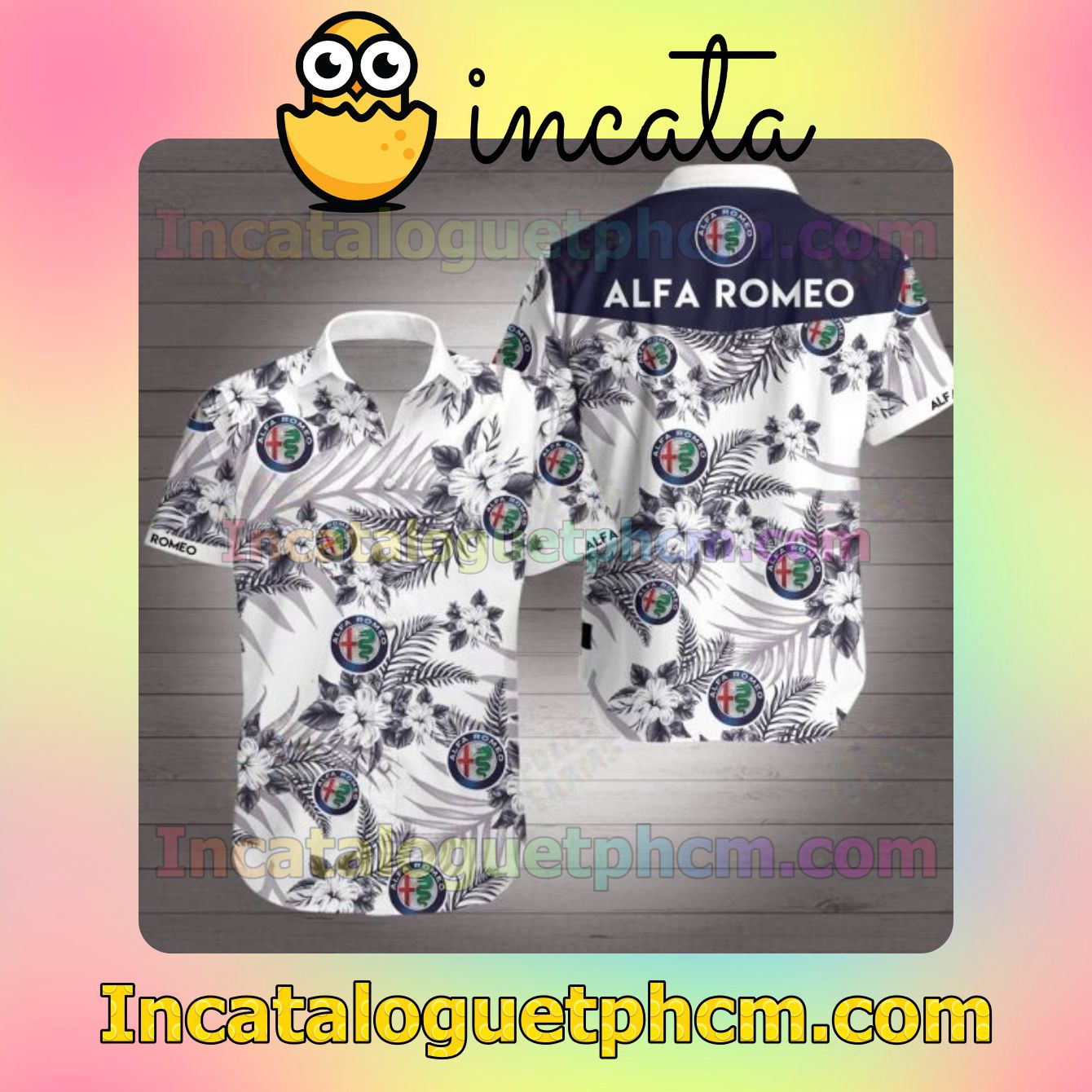 Alfa Romeo Black Tropical Floral White Men's Casual Shirts
