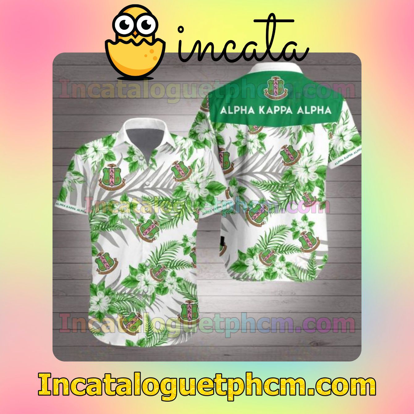 Alpha Kappa Alpha Green Tropical Floral White Men's Casual Shirts