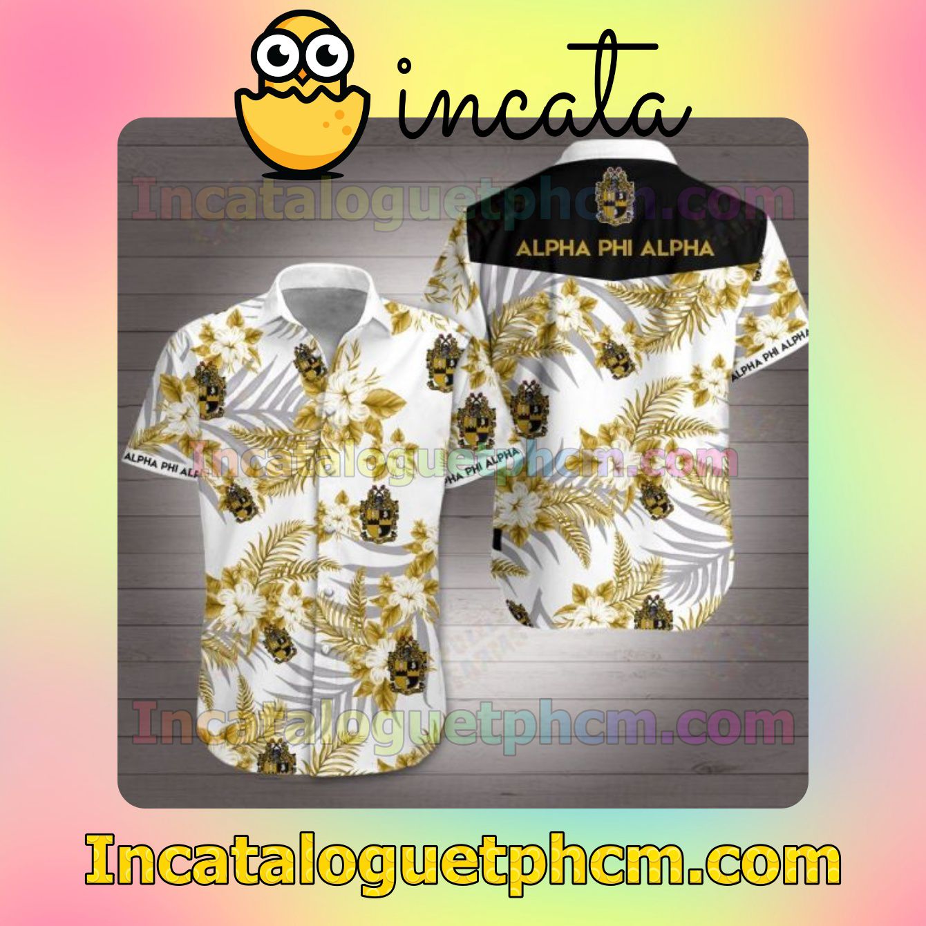 Alpha Phi Alpha Yellow Tropical Floral White Men's Casual Shirts