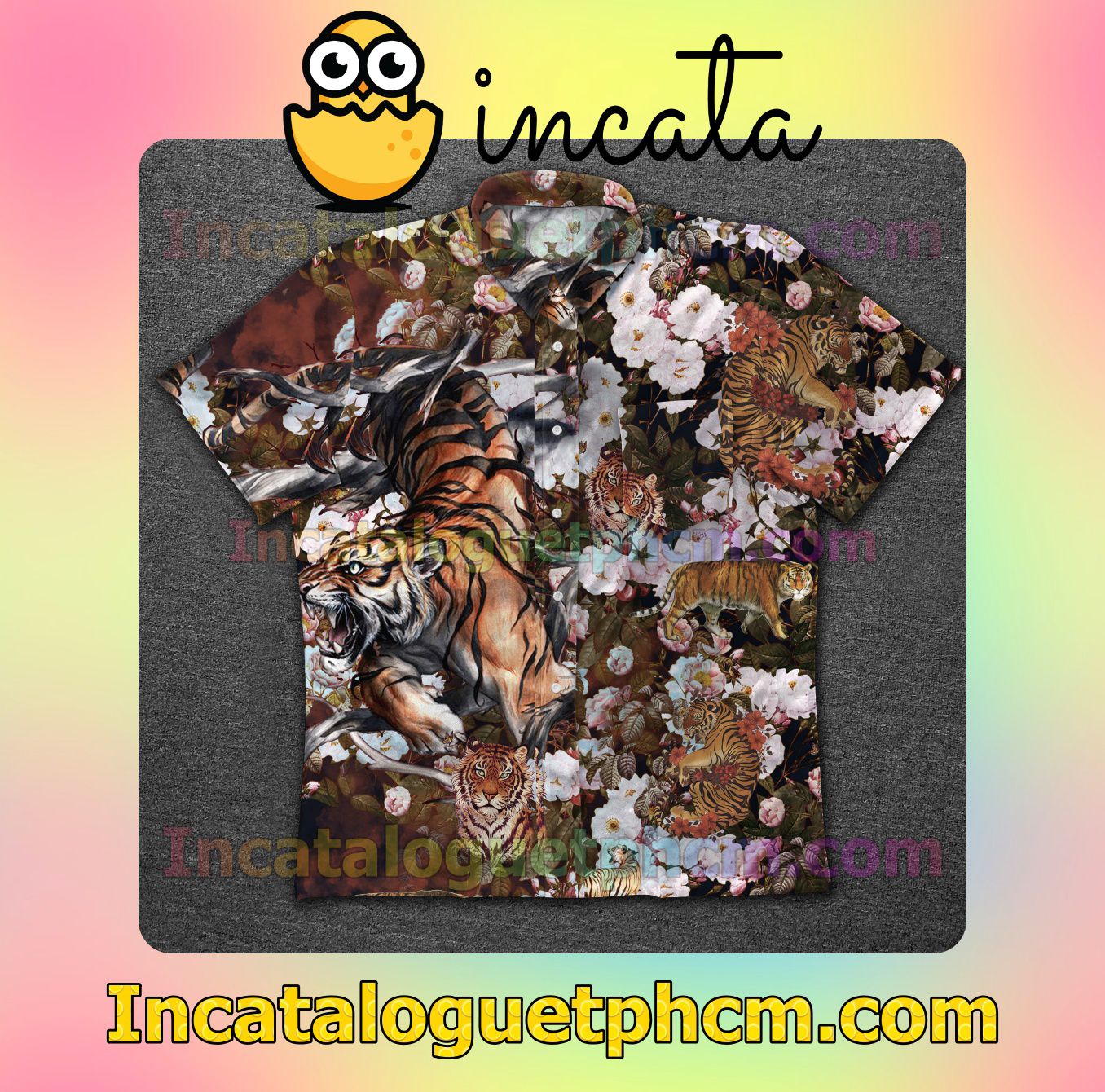 Animal Tiger With Flower Men's Casual Shirts