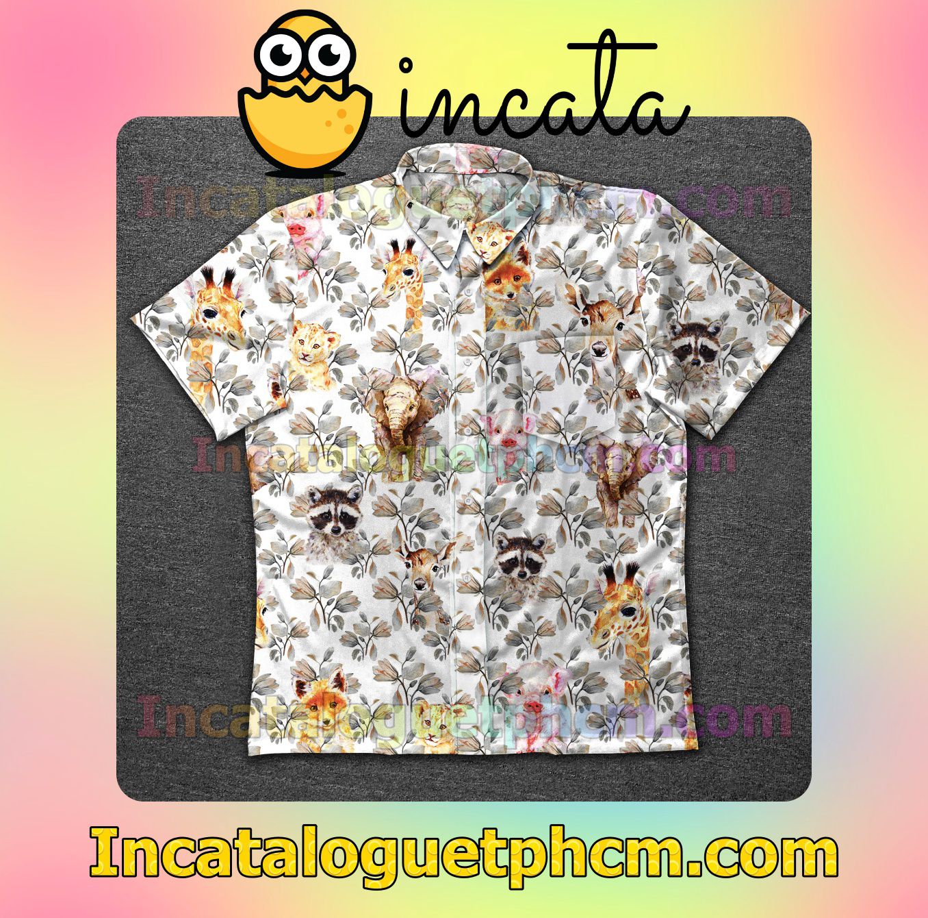 Animals And Flowers White Men's Casual Shirts