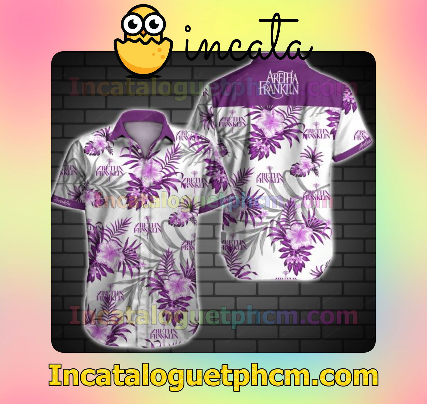 Aretha Franklin Purple Tropical Floral White Men's Casual Shirts