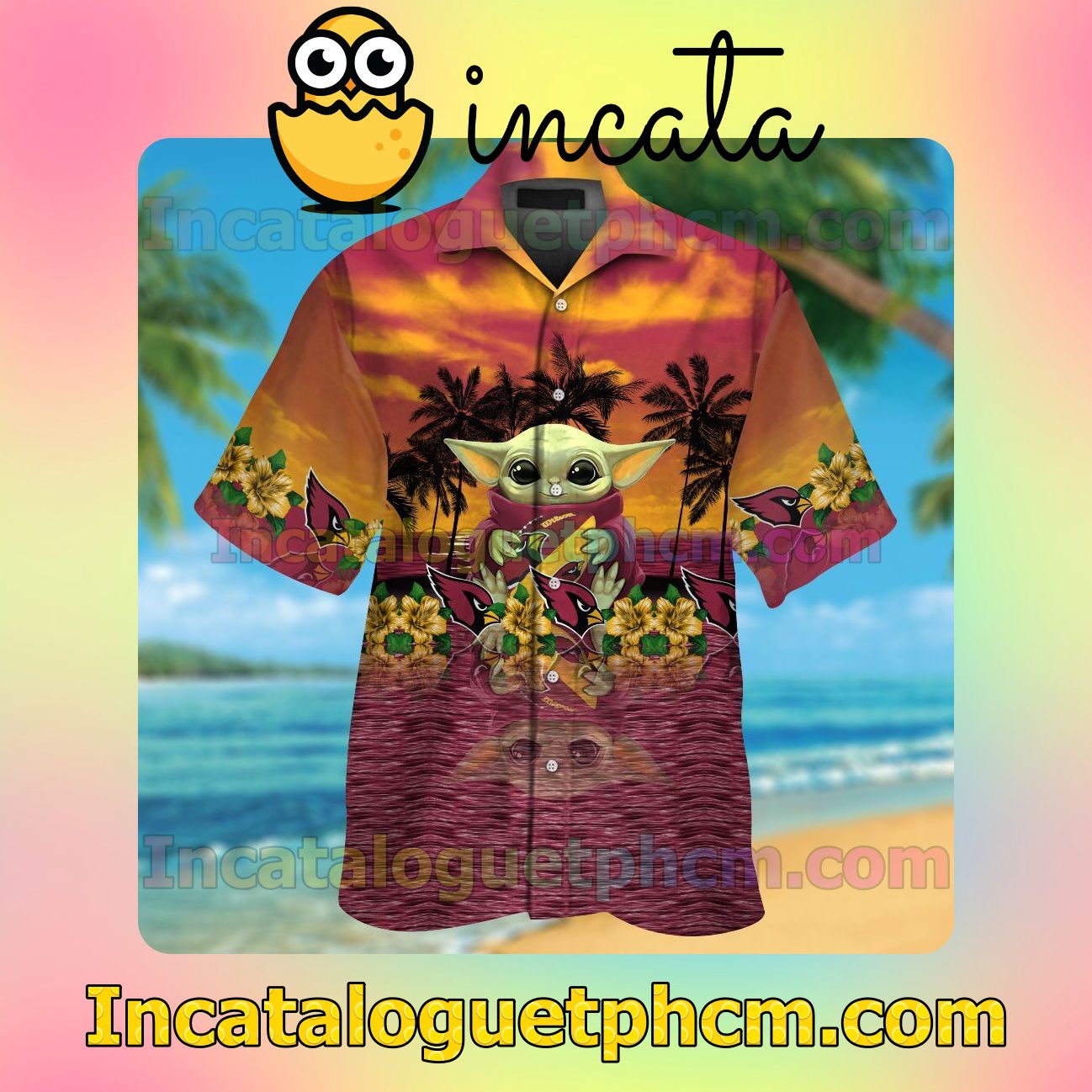 Arizona Cardinals Baby Yoda Beach Vacation Shirt, Swim Shorts