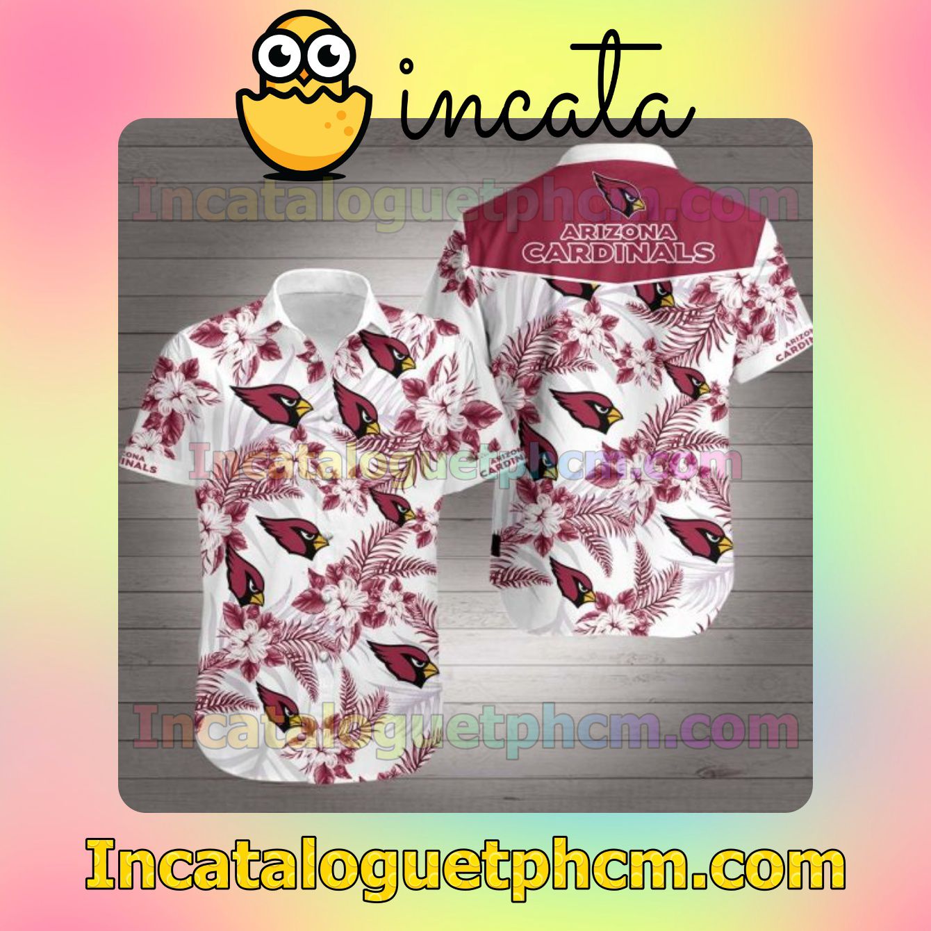 Arizona Cardinals Logo And Hibiscus Flowers Red White Men's Casual Shirts