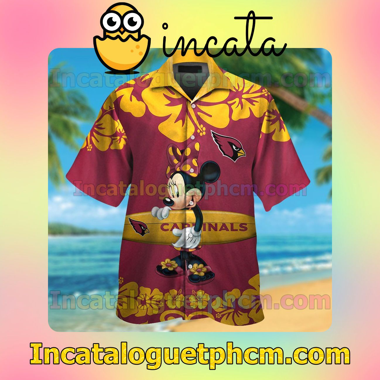 Arizona Cardinals & Minnie Mouse Beach Vacation Shirt, Swim Shorts
