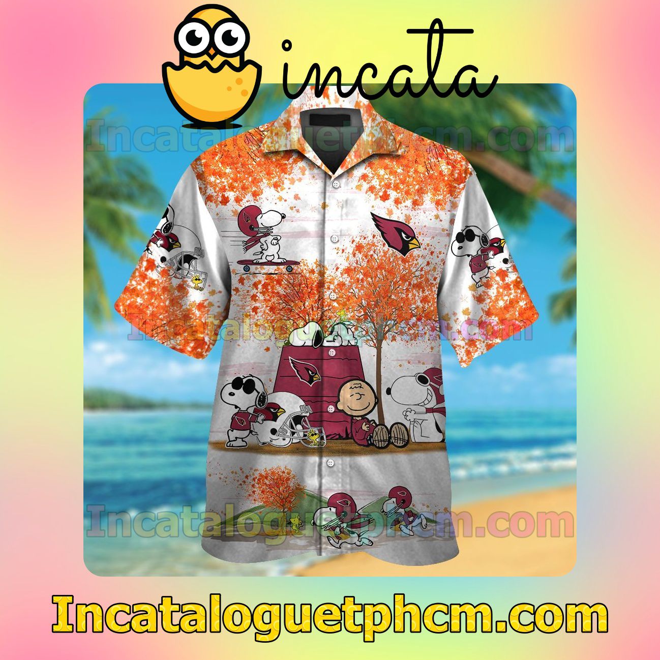 Arizona Cardinals Snoopy Autumn Beach Vacation Shirt, Swim Shorts