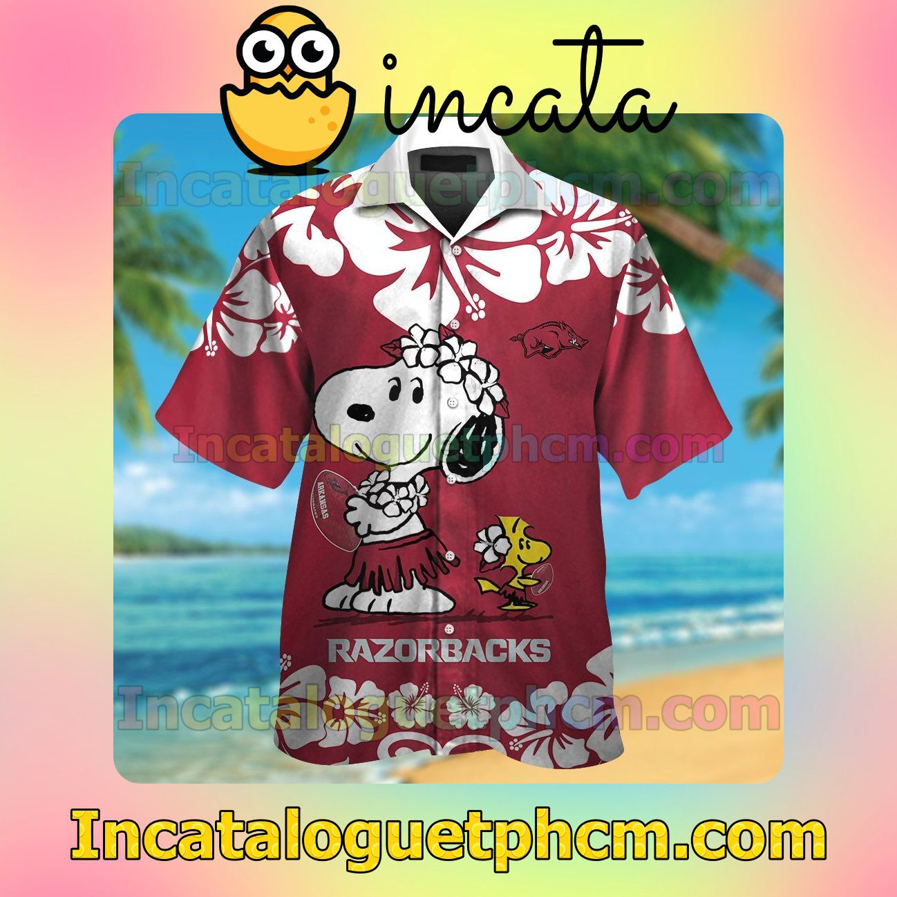 Arkansas Razorbacks & Snoopy Beach Vacation Shirt, Swim Shorts