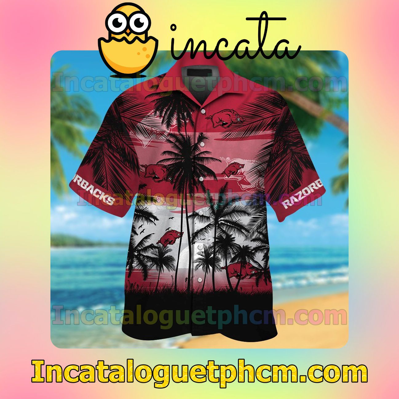 Arkansas Razorbacks Tropical Beach Vacation Shirt, Swim Shorts