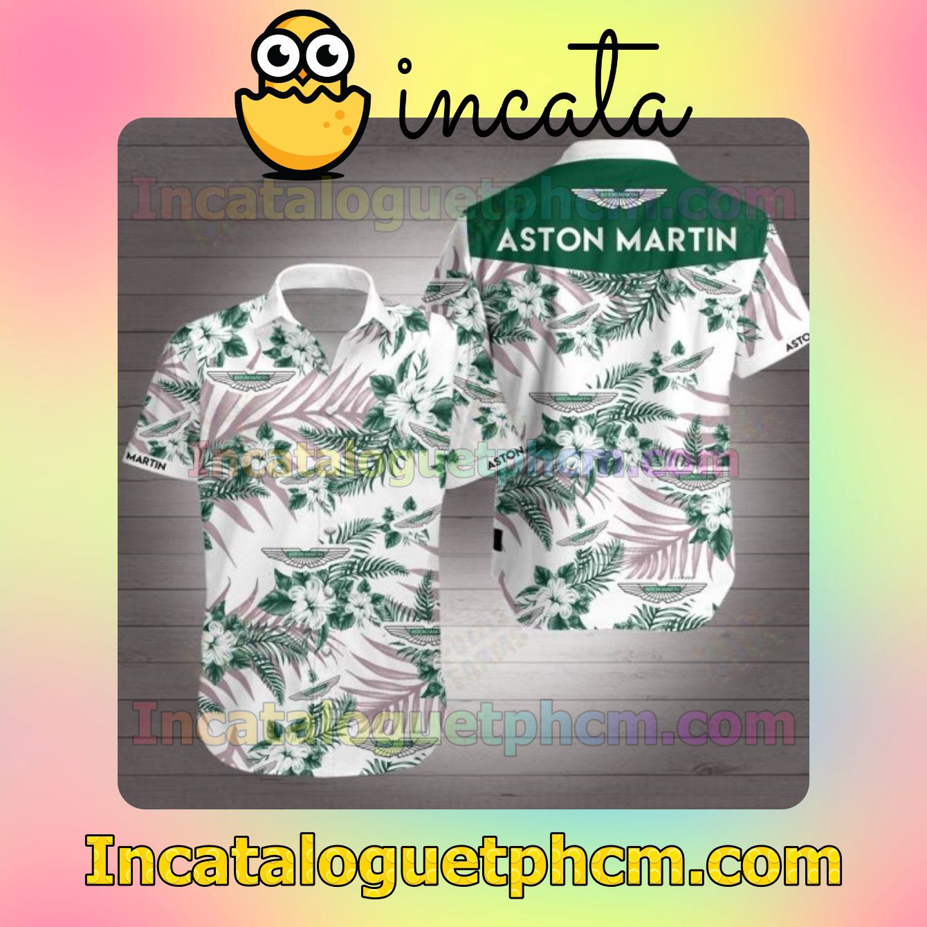 Aston Martin Green Tropical Floral White Men's Casual Shirts