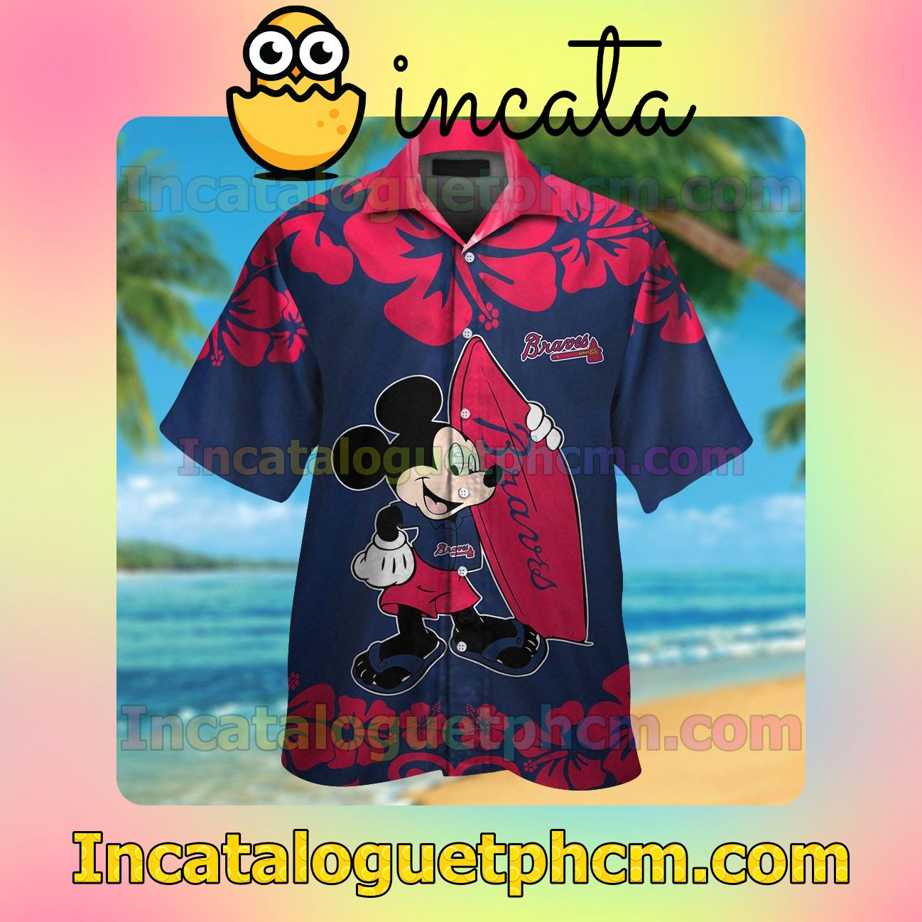 Atlanta Braves Mickey Mouse Beach Vacation Shirt, Swim Shorts