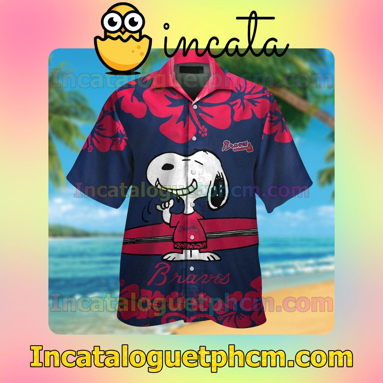 Atlanta Braves Snoopy Beach Vacation Shirt, Swim Shorts