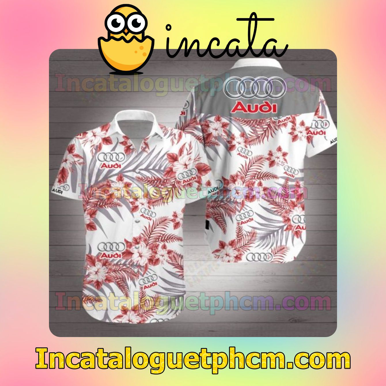 Audi Red Tropical Floral White Men's Casual Shirts