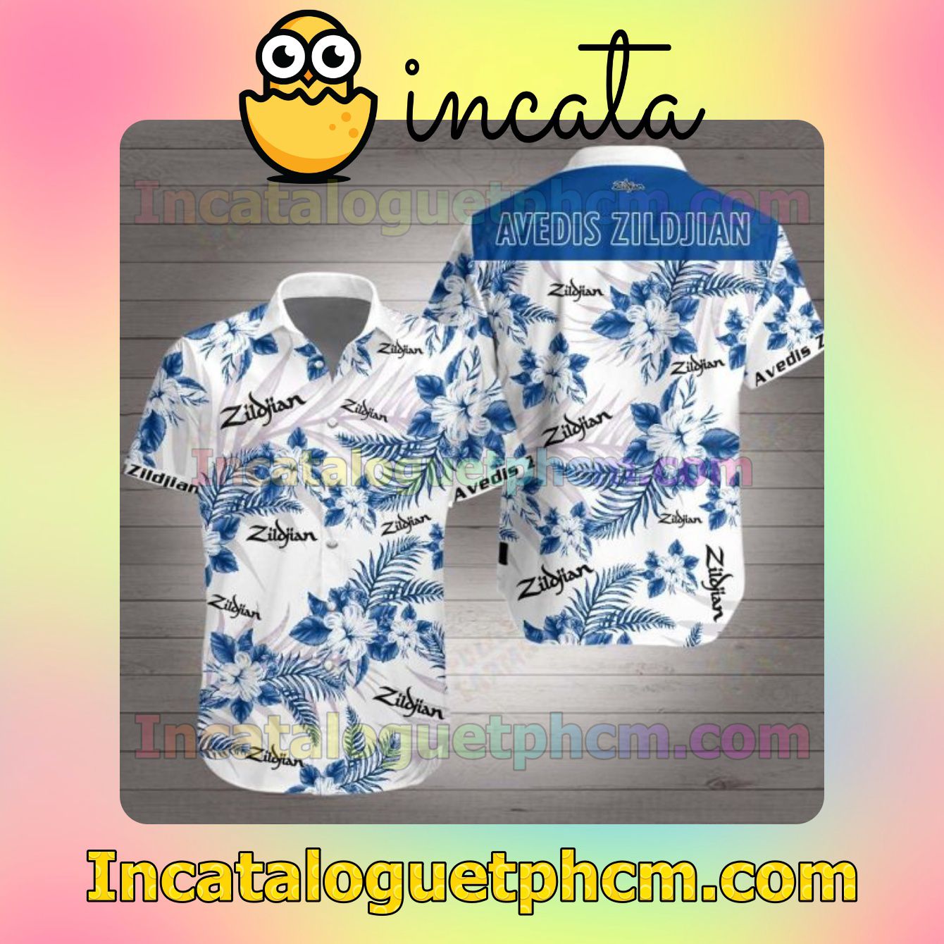 Avedis Zildjian Blue Tropical Floral White Men's Casual Shirts