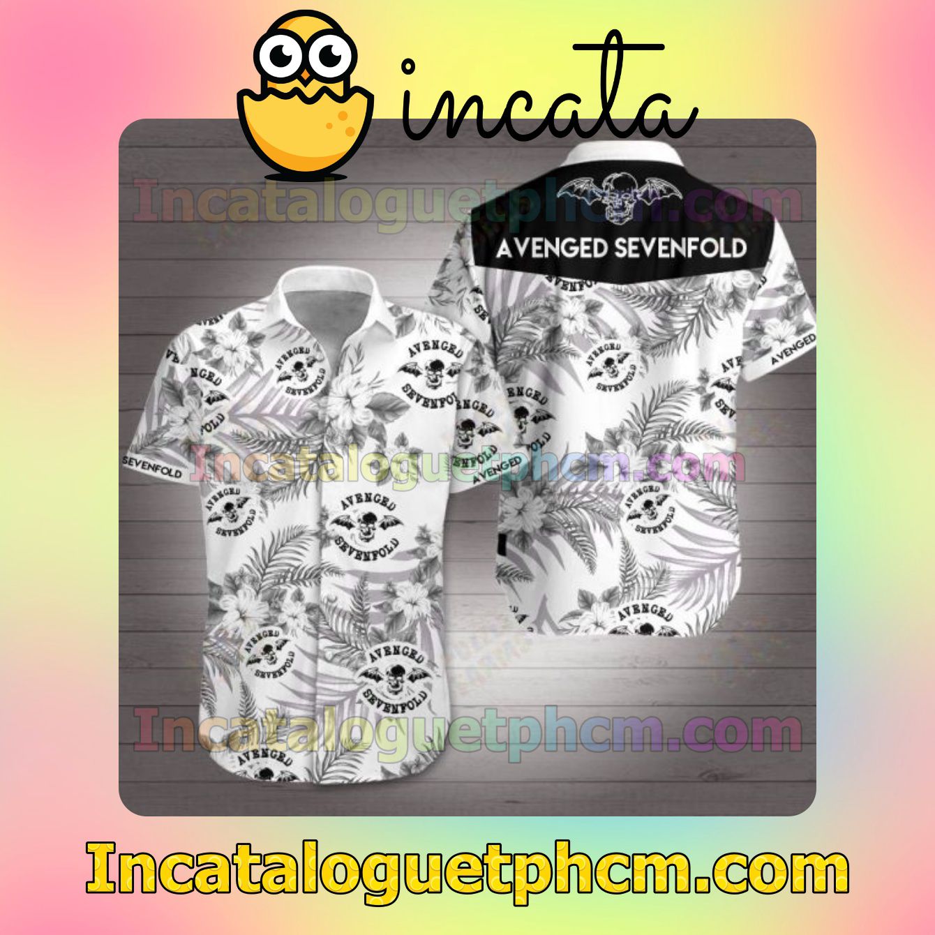 Avenged Sevenfold Grey Tropical Floral White Men's Casual Shirts