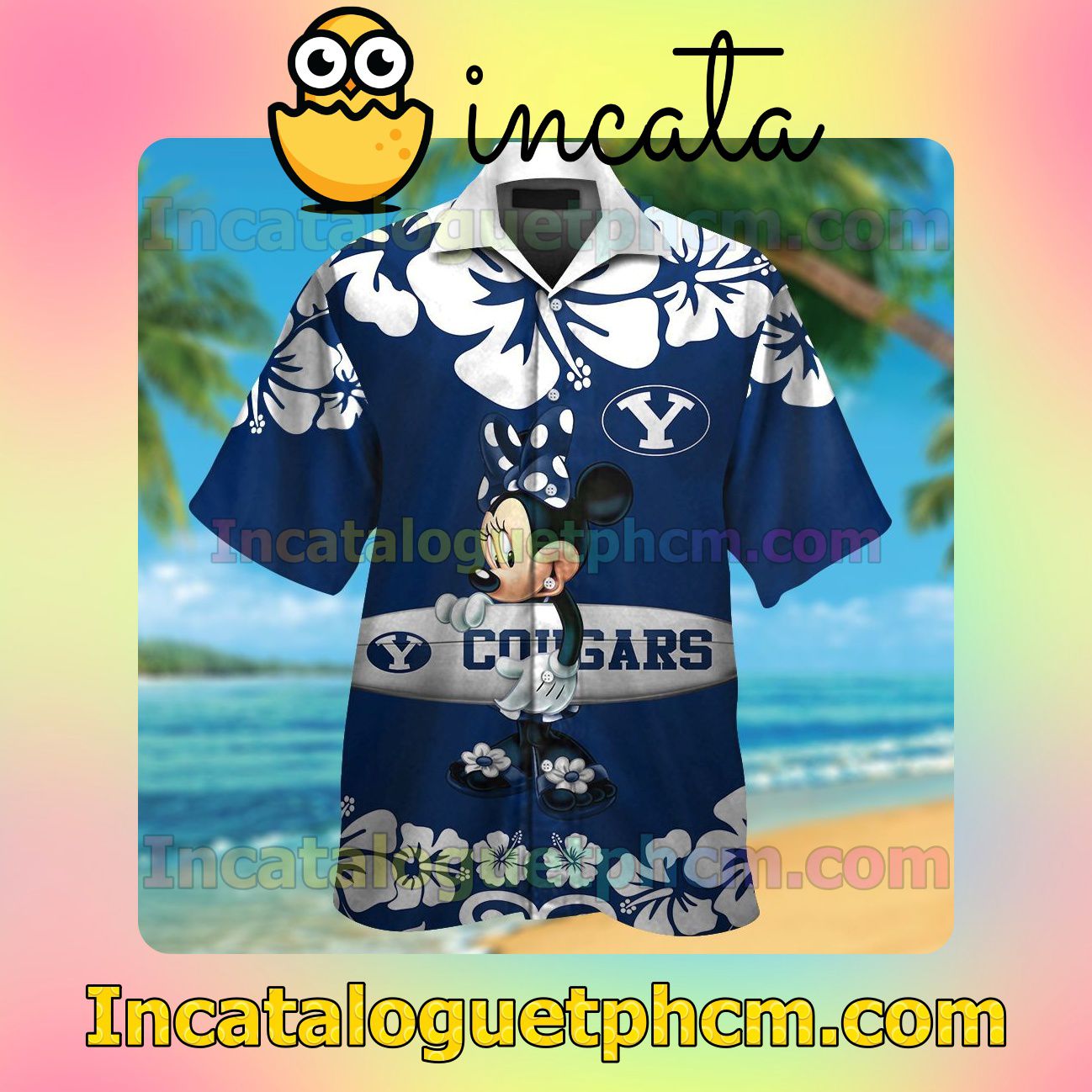 BYU Cougars & Minnie Mouse Beach Vacation Shirt, Swim Shorts