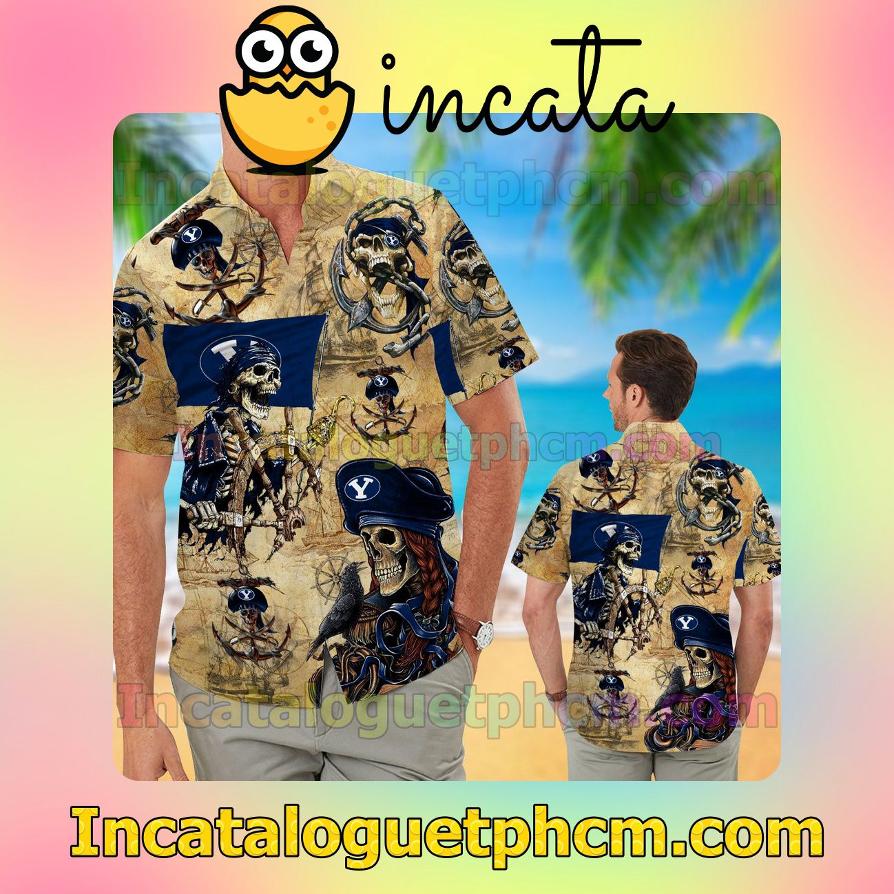 BYU Cougars Pirates Beach Vacation Shirt, Swim Shorts