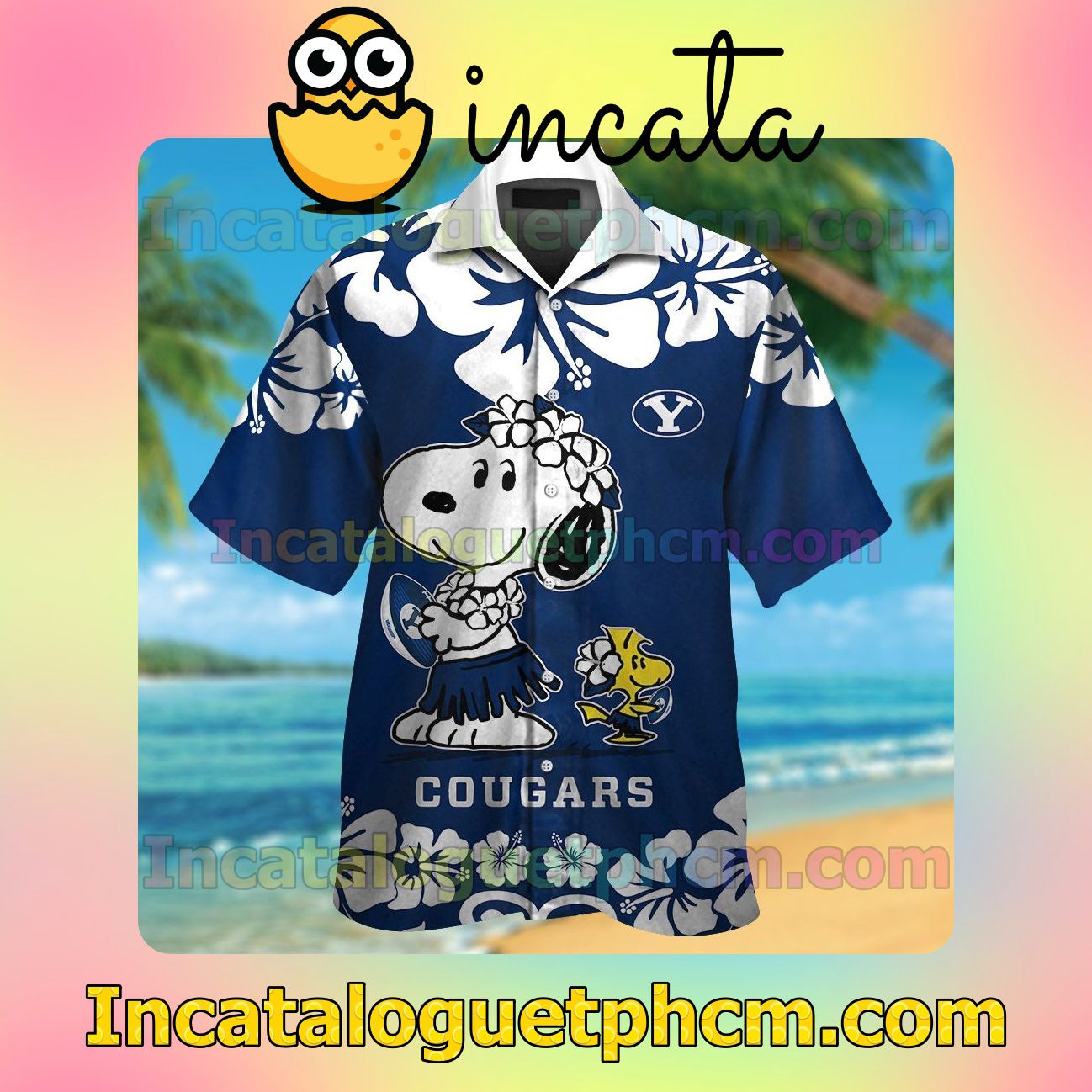 BYU Cougars & Snoopy Beach Vacation Shirt, Swim Shorts