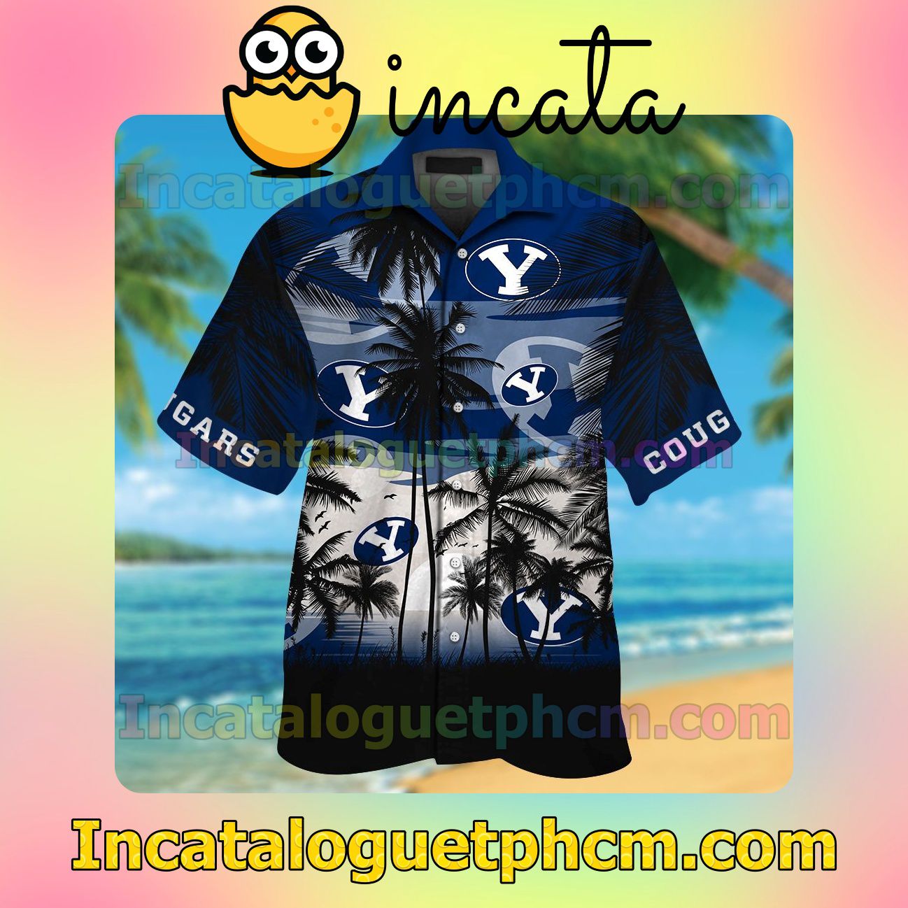 BYU Cougars Tropical Beach Vacation Shirt, Swim Shorts