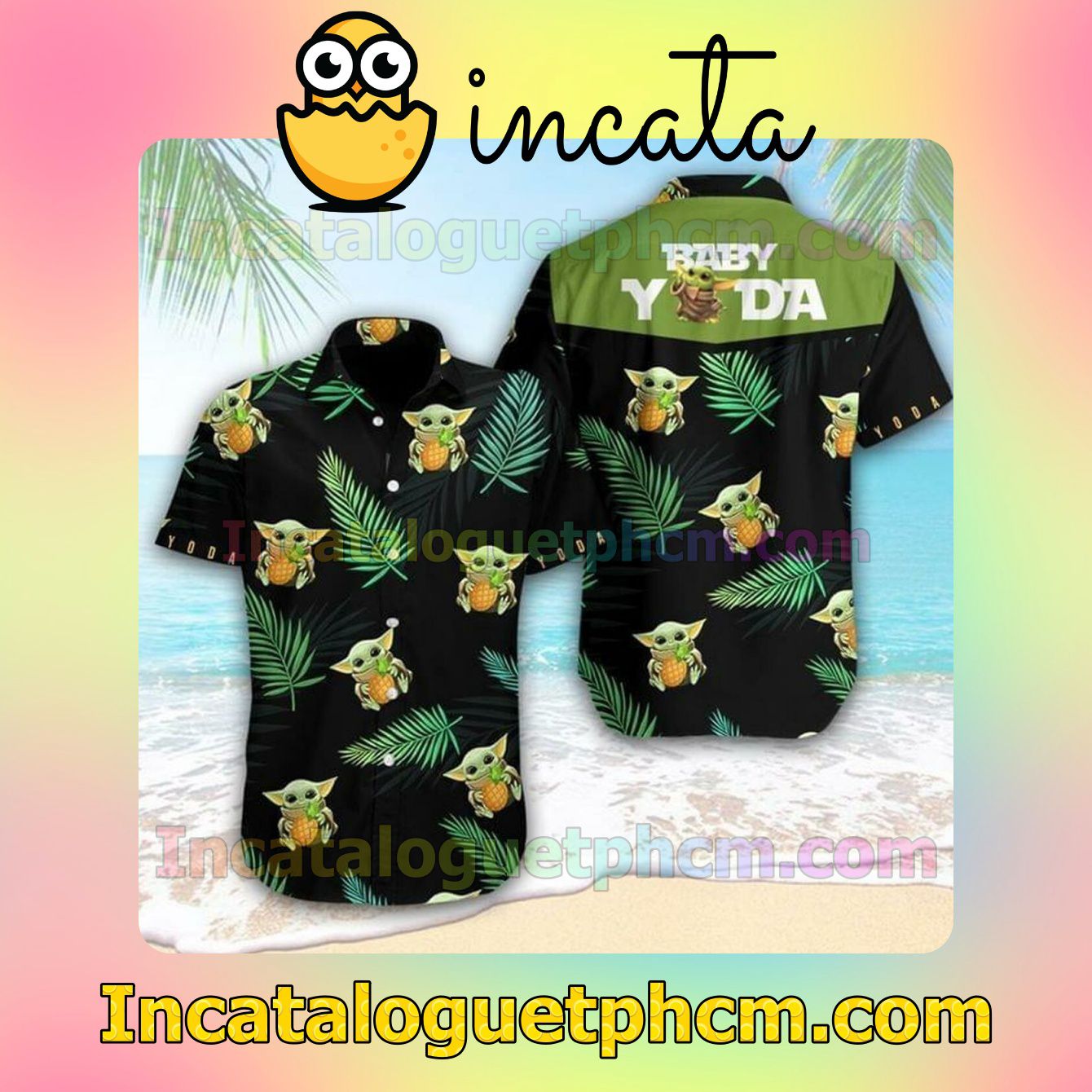 Baby Yoda Hug Pineapple Custom Short Sleeve Shirt