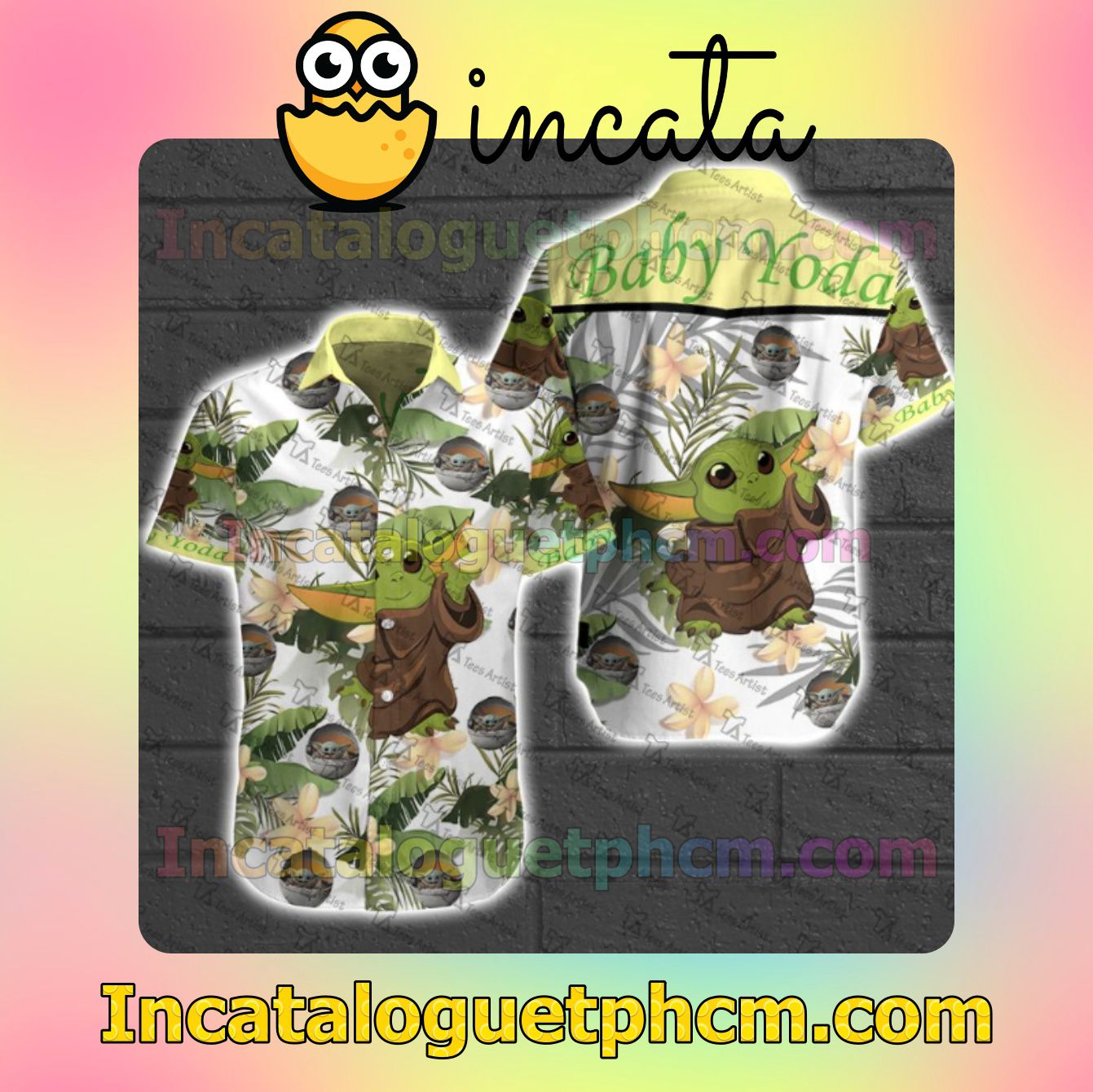Baby Yoda Star Wars Tropical Plant Men's Casual Shirts