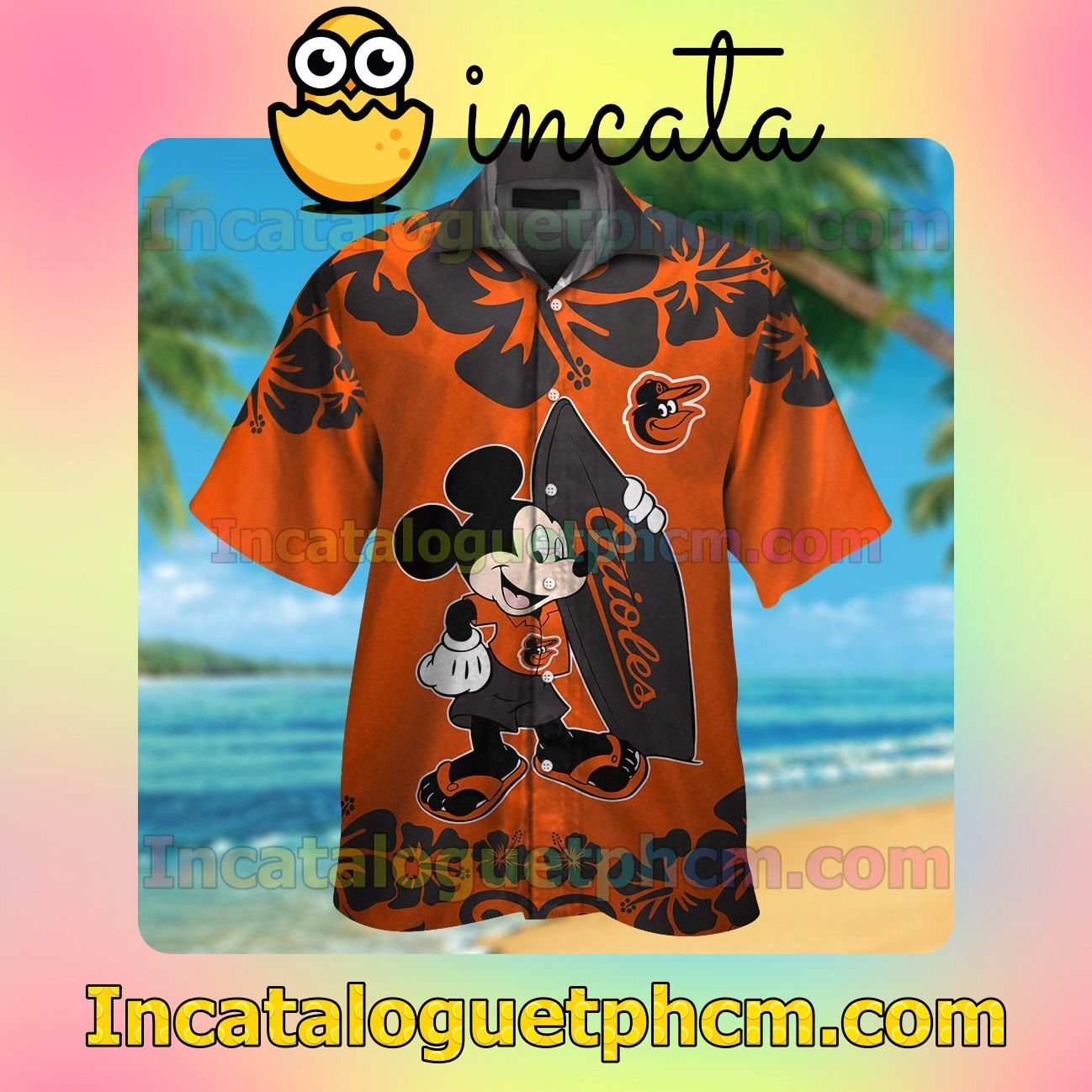 Baltimore Orioles Mickey Mouse Beach Vacation Shirt, Swim Shorts