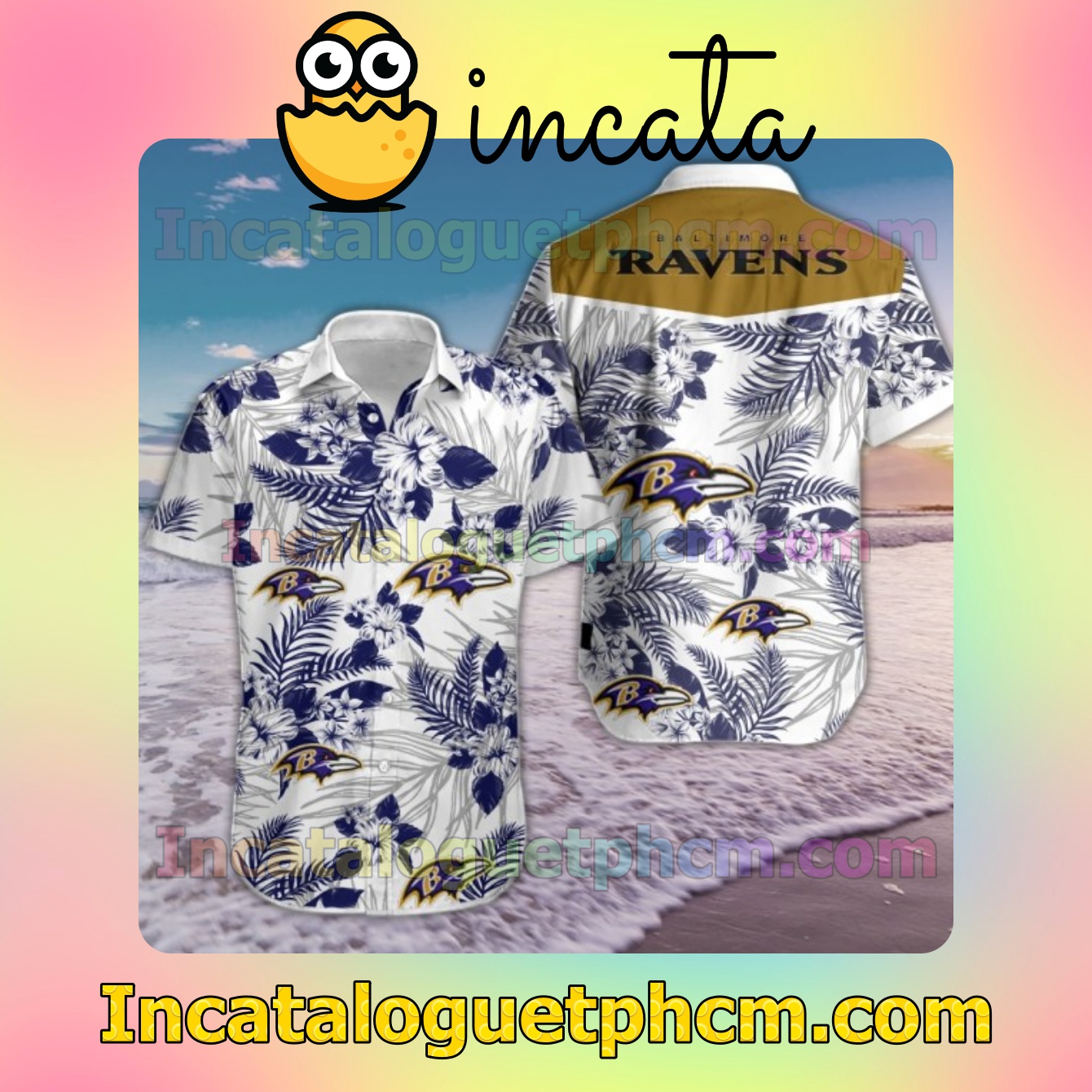 Baltimore Ravens Logo And Hibiscus Flowers Tropical White Mens Short Sleeve Shirts
